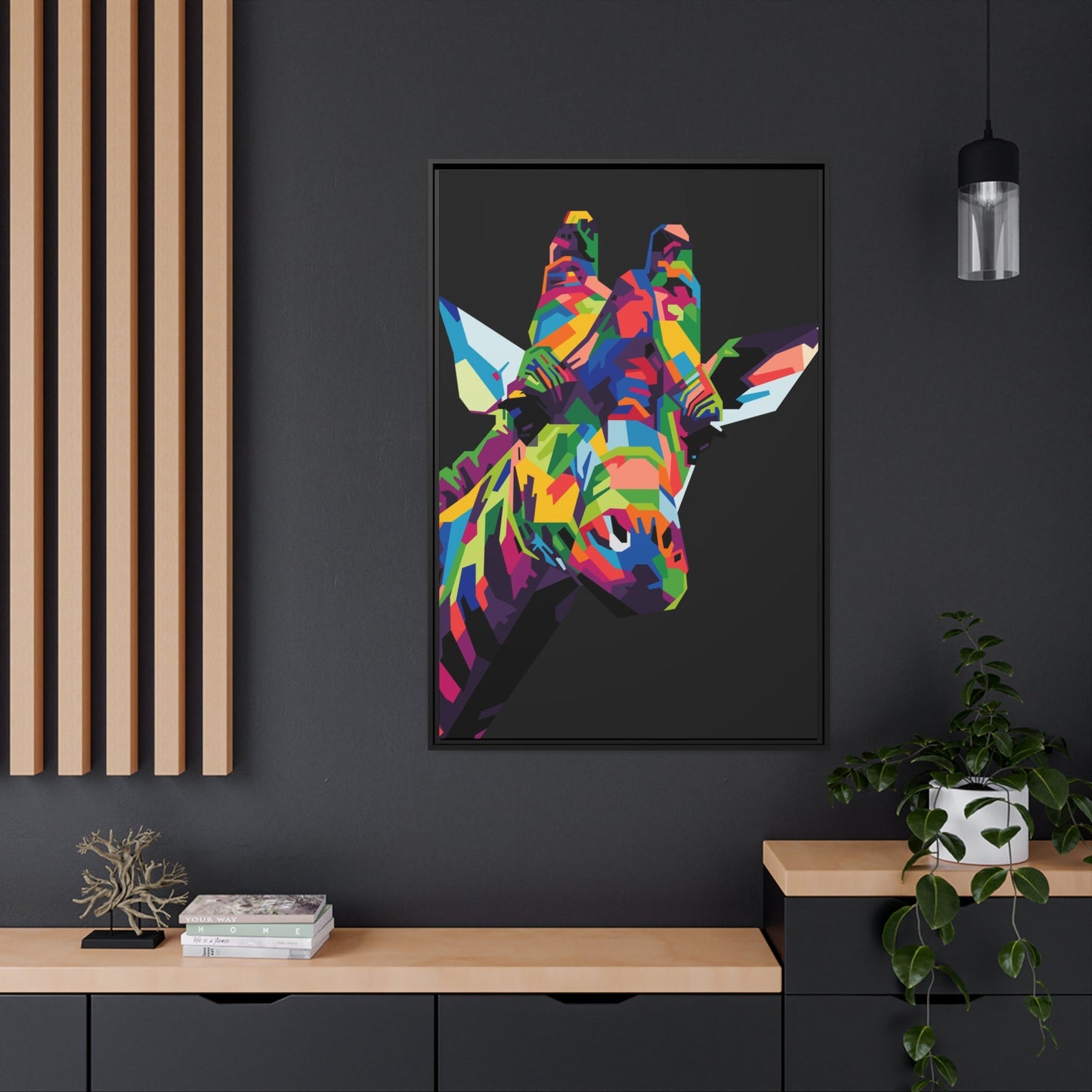 Splash of Color: A Vividly Colored Artistic Print of a Giraffe on Canvas & Poster