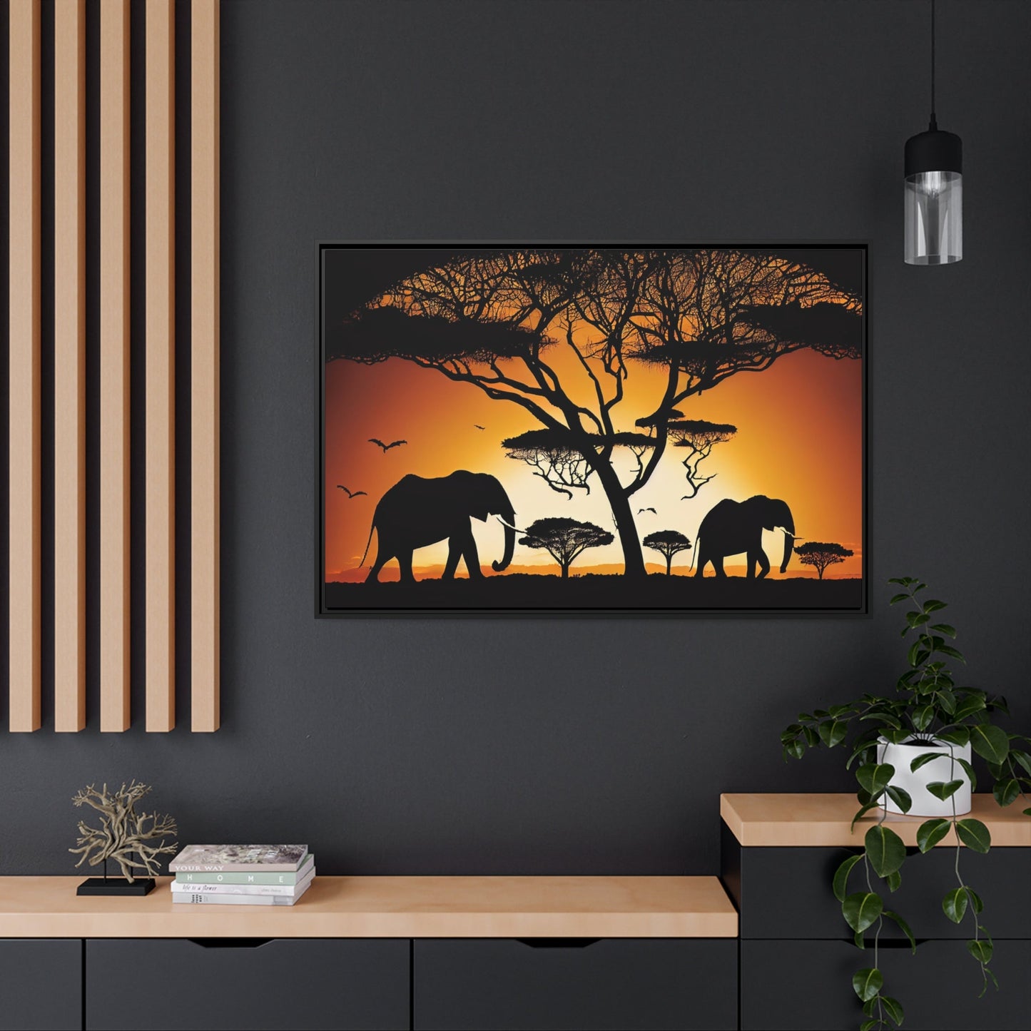 African Majesty: Framed Poster of Elephants in Savanna