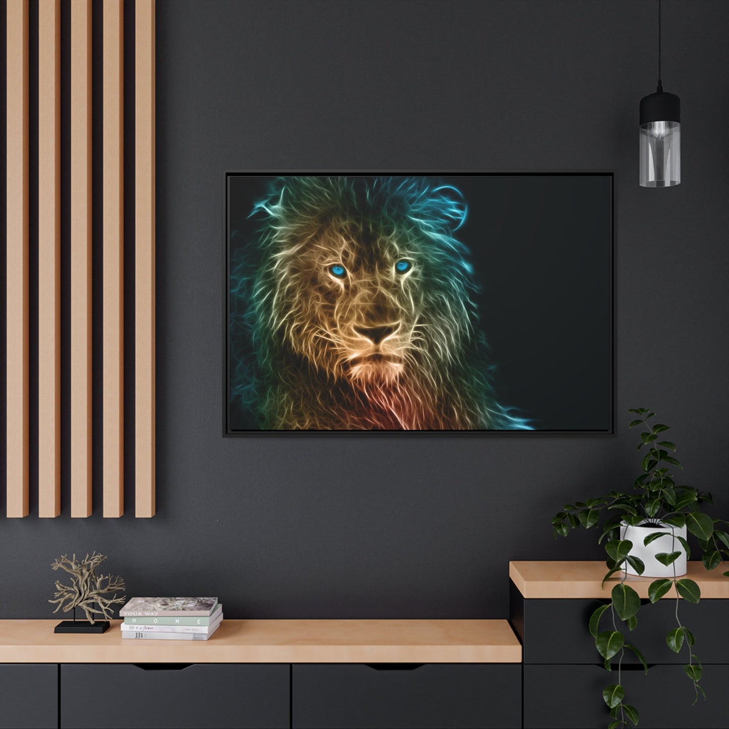 King of the Savanna: Artistic Print on Framed Canvas of a Lion