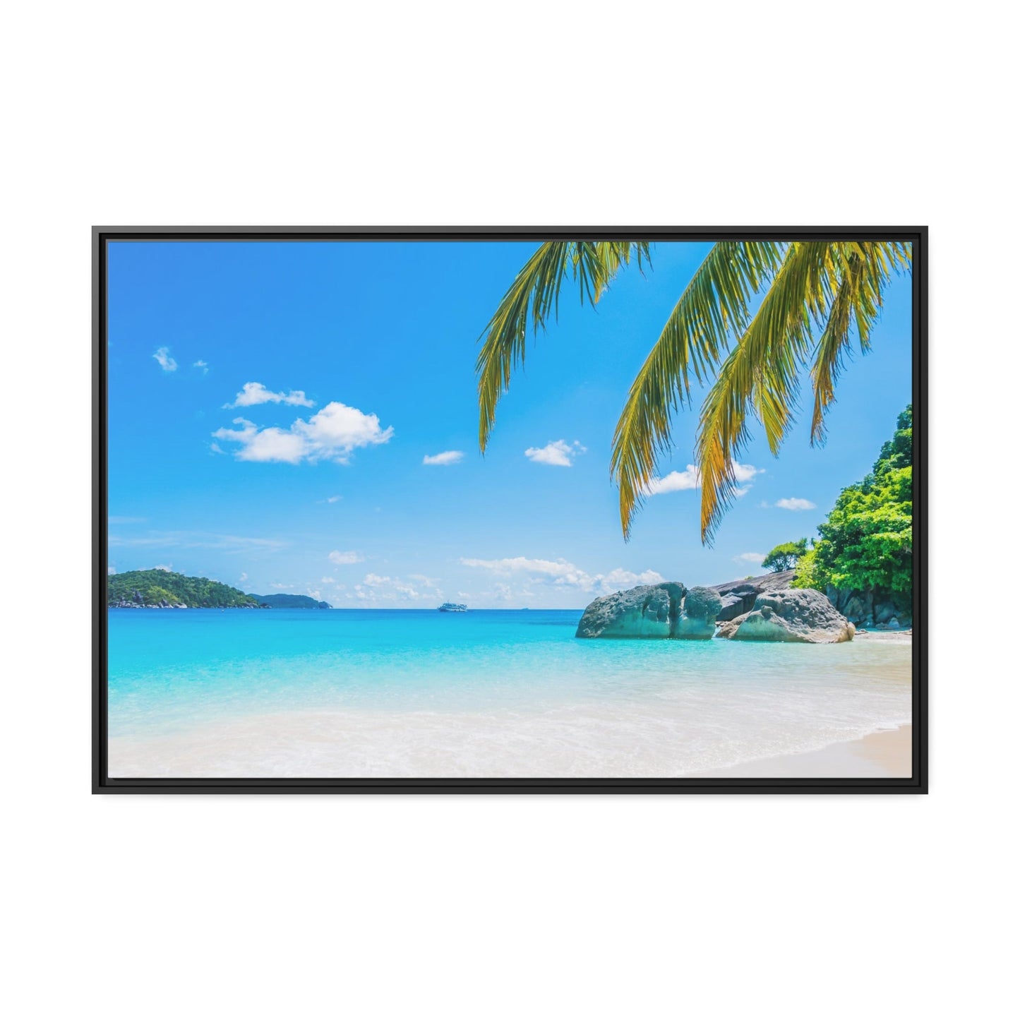 Island Getaway: Framed Canvas of a Secluded Beach on an Island