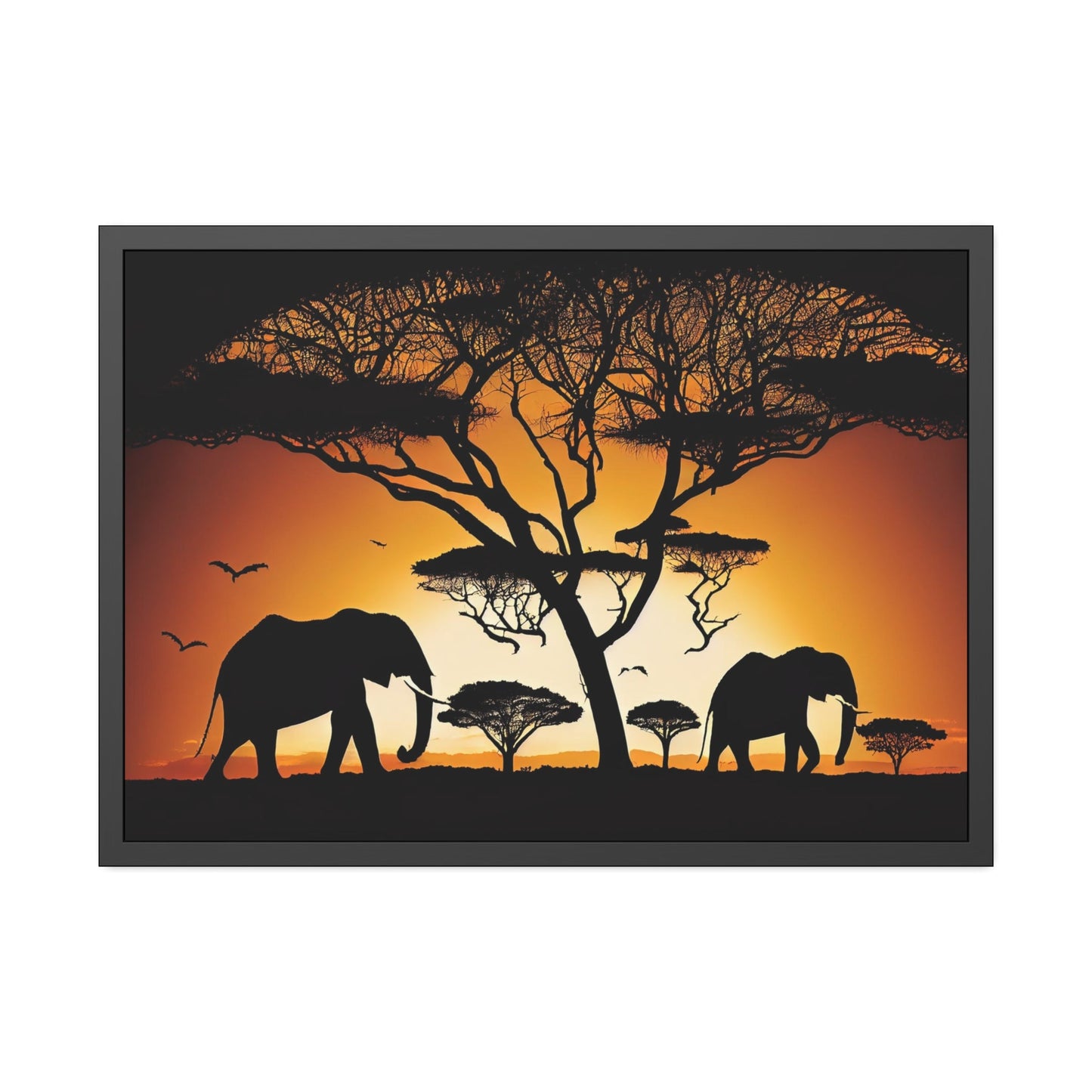 African Majesty: Framed Poster of Elephants in Savanna