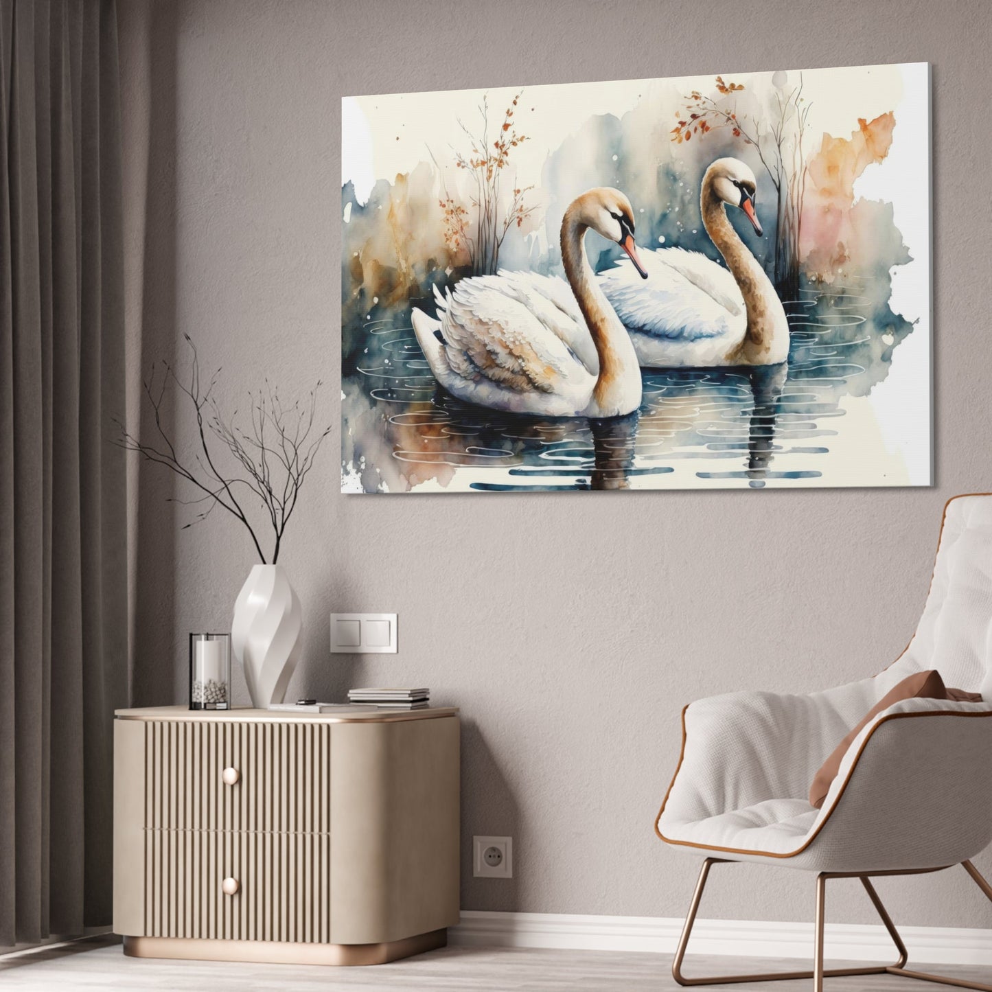 Gentle Giants: Framed Poster and Print on Canvas Featuring Majestic Swans