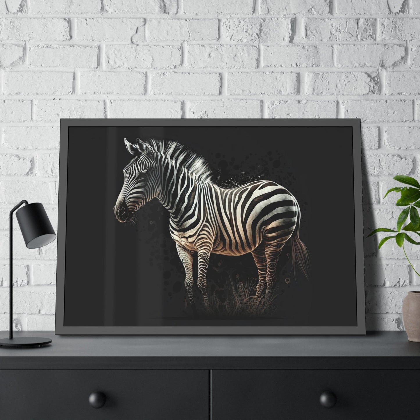 African Beauty: Framed Zebra Print on Natural Canvas