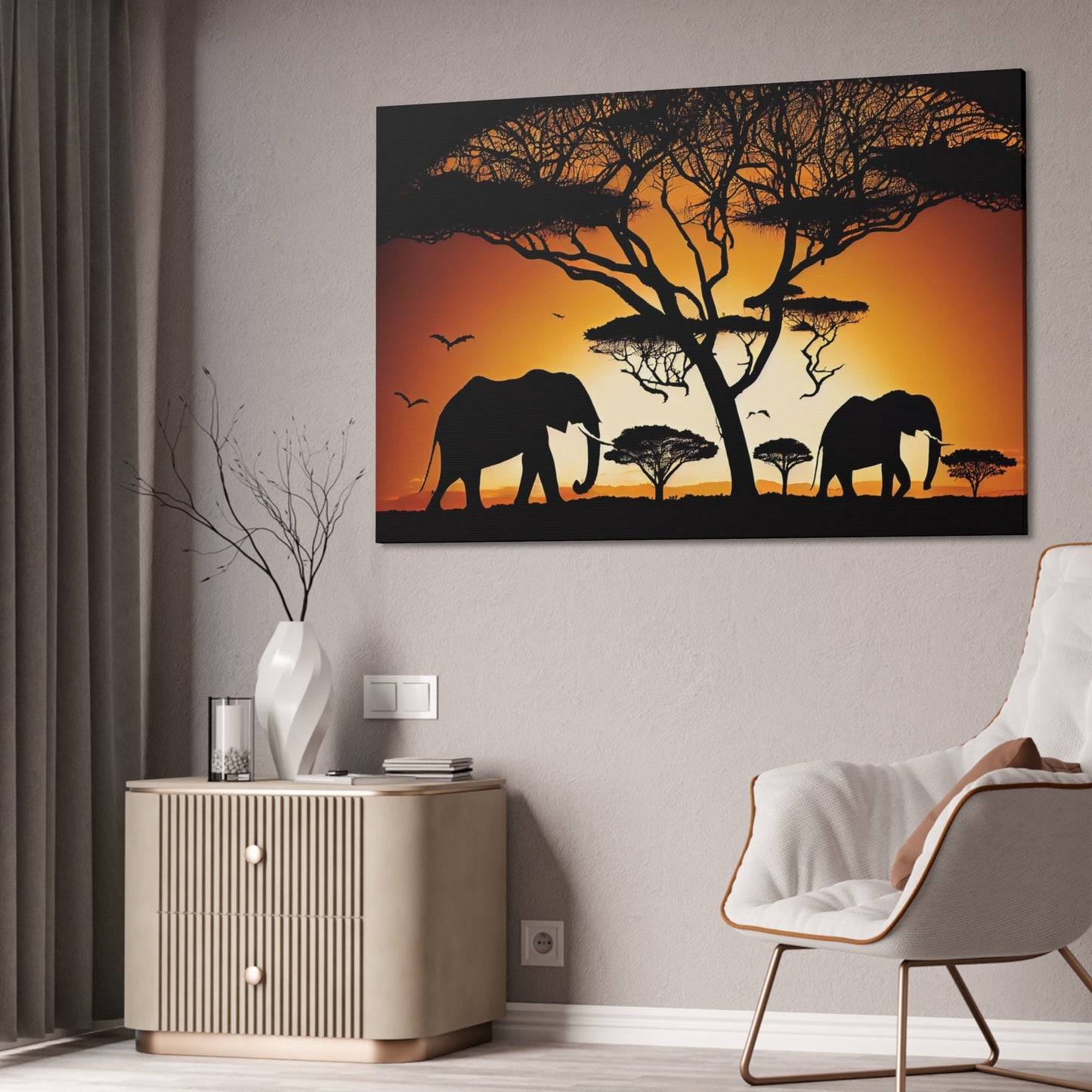 African Majesty: Framed Poster of Elephants in Savanna