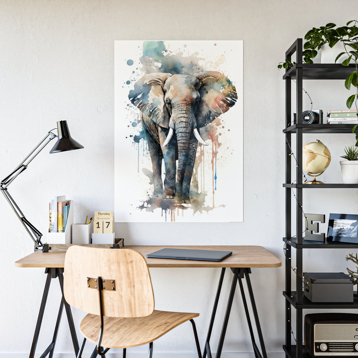 Elephant Serenity: Natural Canvas and Framed Poster
