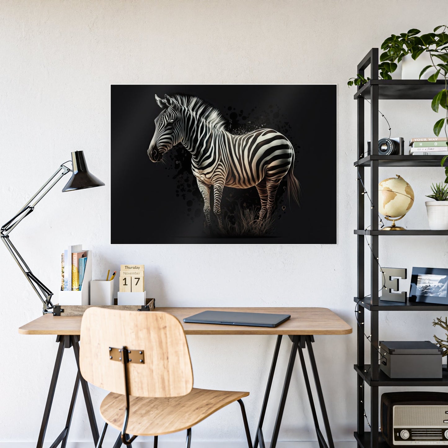 African Beauty: Framed Zebra Print on Natural Canvas