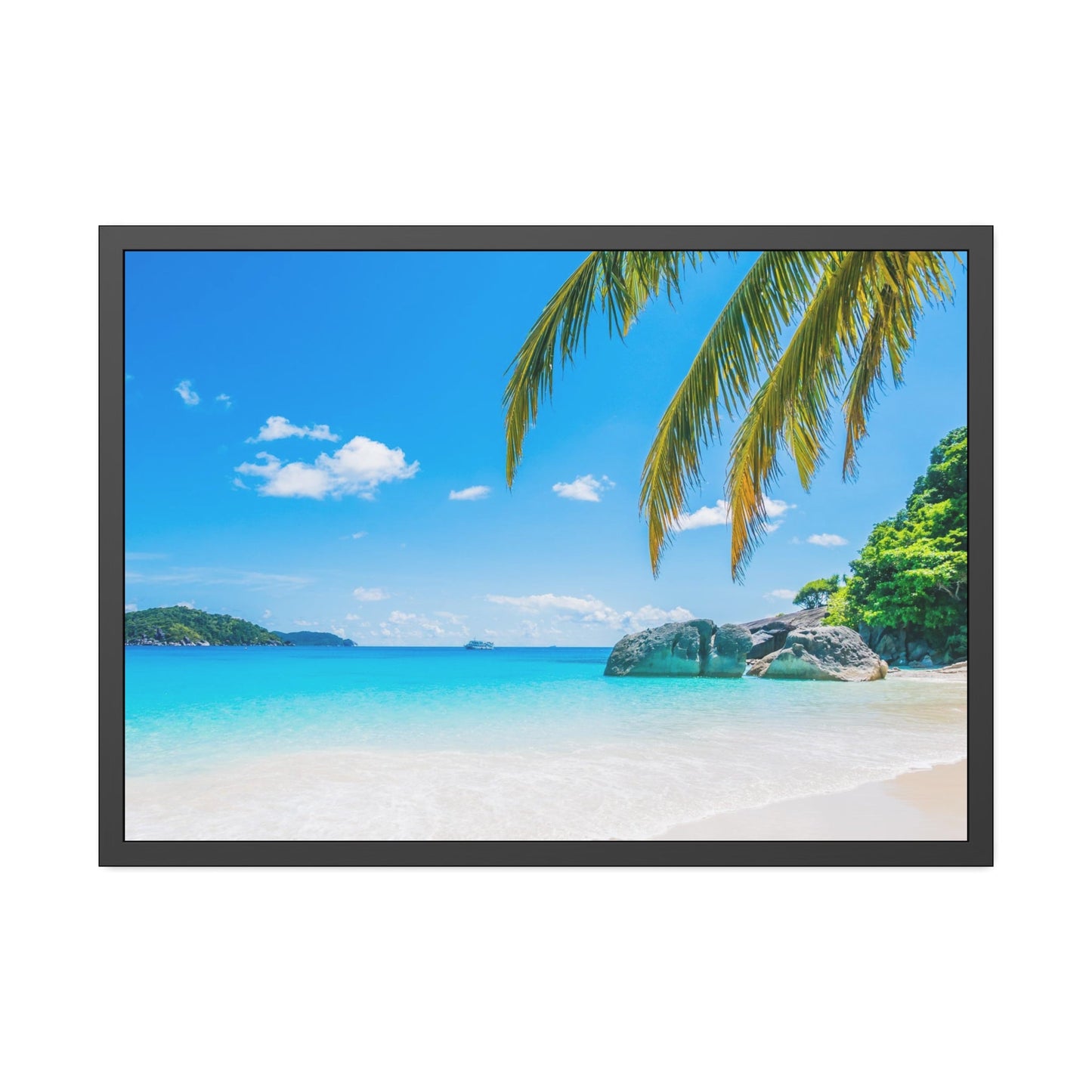 Island Getaway: Framed Canvas of a Secluded Beach on an Island
