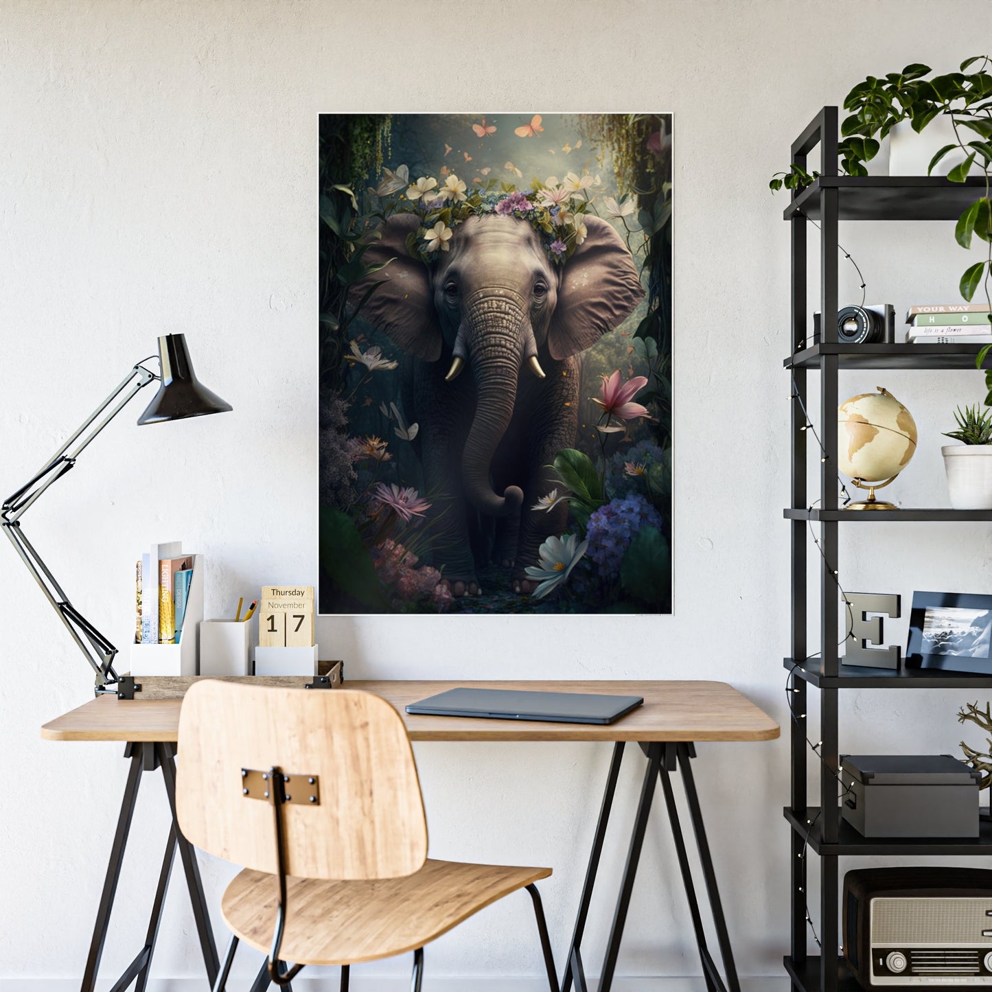 Elephant Dreams: Natural Canvas Print for Bedroom Decor