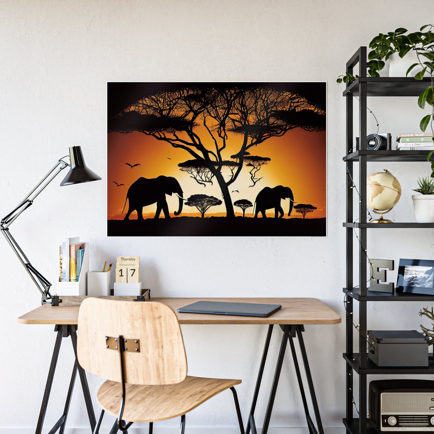 African Majesty: Framed Poster of Elephants in Savanna