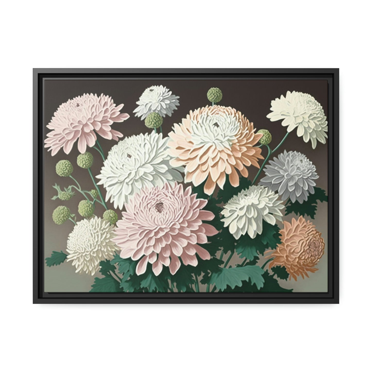 Chrysanthemum Dreams: Framed Poster with Serene Floral Imagery