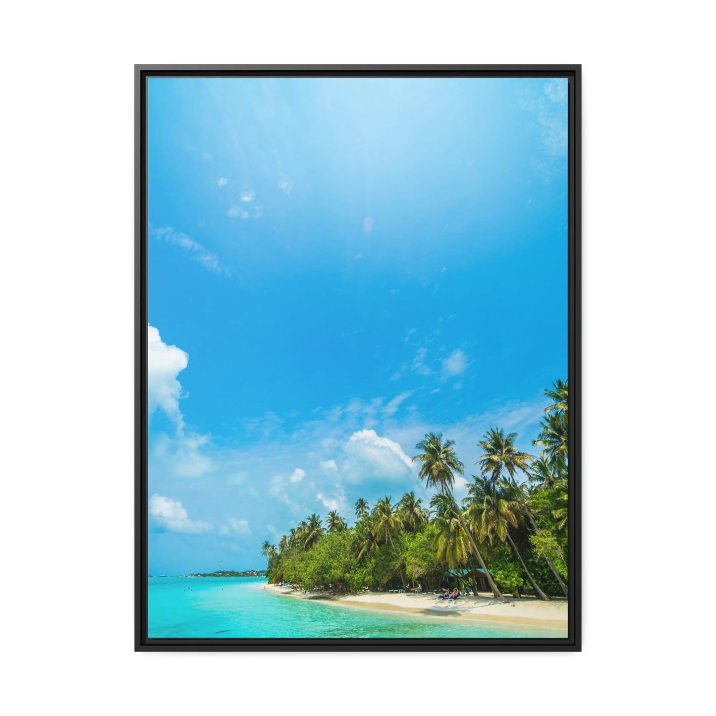 Coastal Charm: Art Print of a Beautiful Island Beach Scene on a Framed Poster
