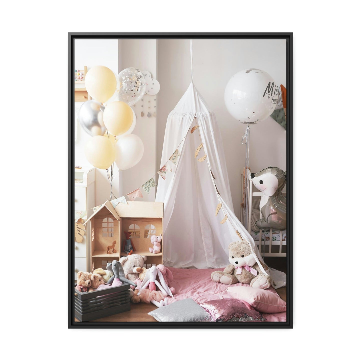 Princess Dreams: Elegant Framed Canvas for Girls Room Wall Decor