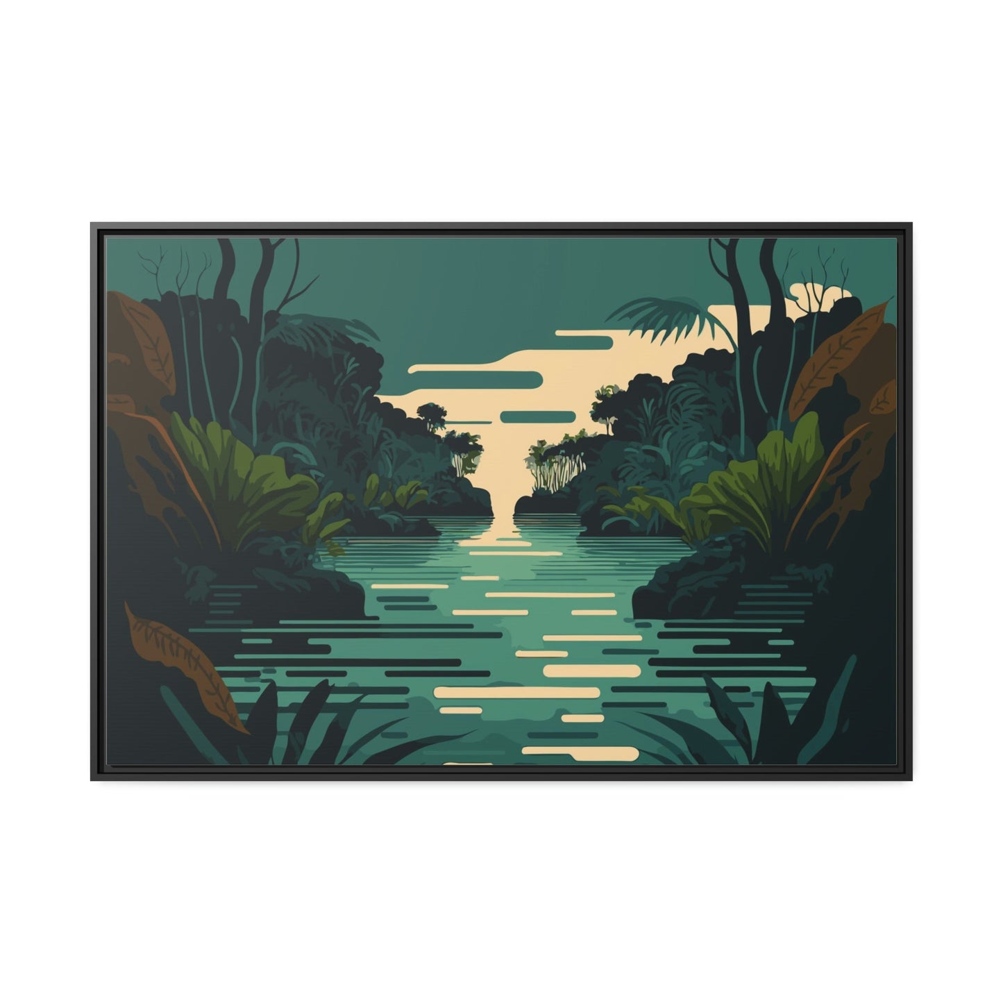Tranquil Waterside: Wall Art of a Picturesque Lakeside on Natural Canvas