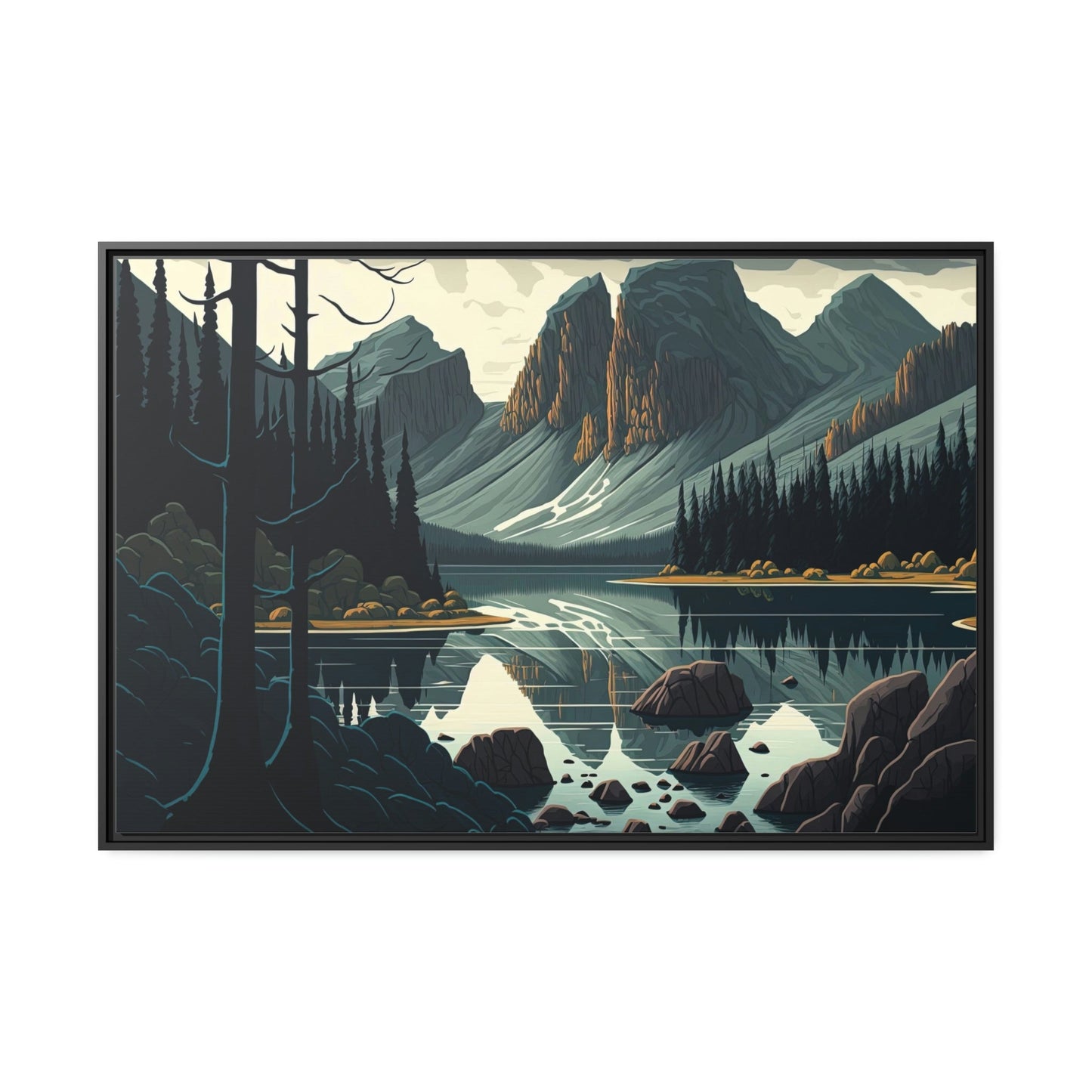 Reflections of the Lake: Framed Canvas Print of a Scenic Lake Scene