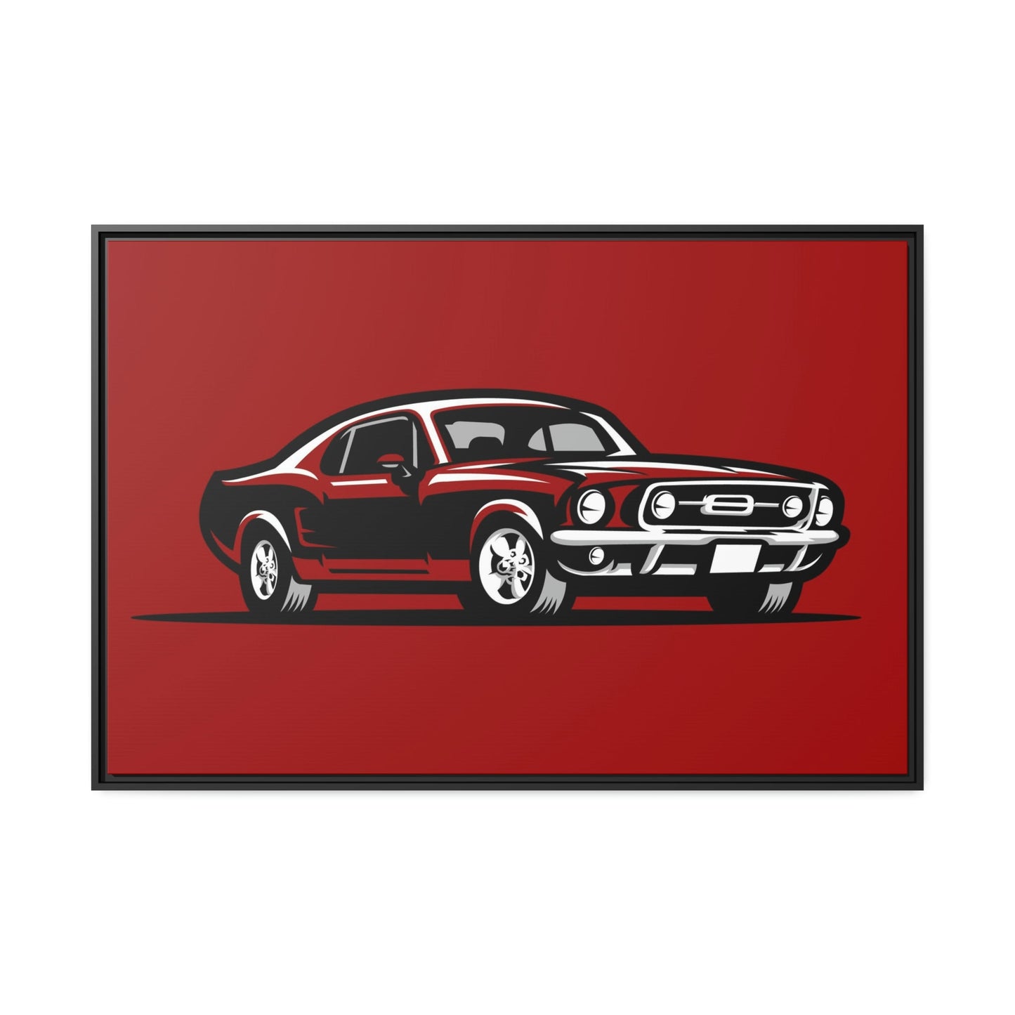 Racing Passion: Red Mustang Wall Art on Natural Canvas and Framed Canvas