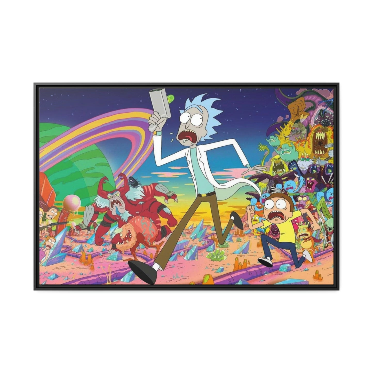 Fantastical Adventures: Framed Canvas Wall Art Depicting Rick and Morty Artwork