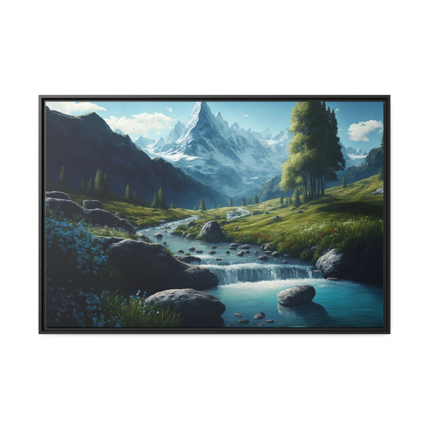 Nature's Watercolor: Framed Canvas and Poster Print of Lakes and Rivers