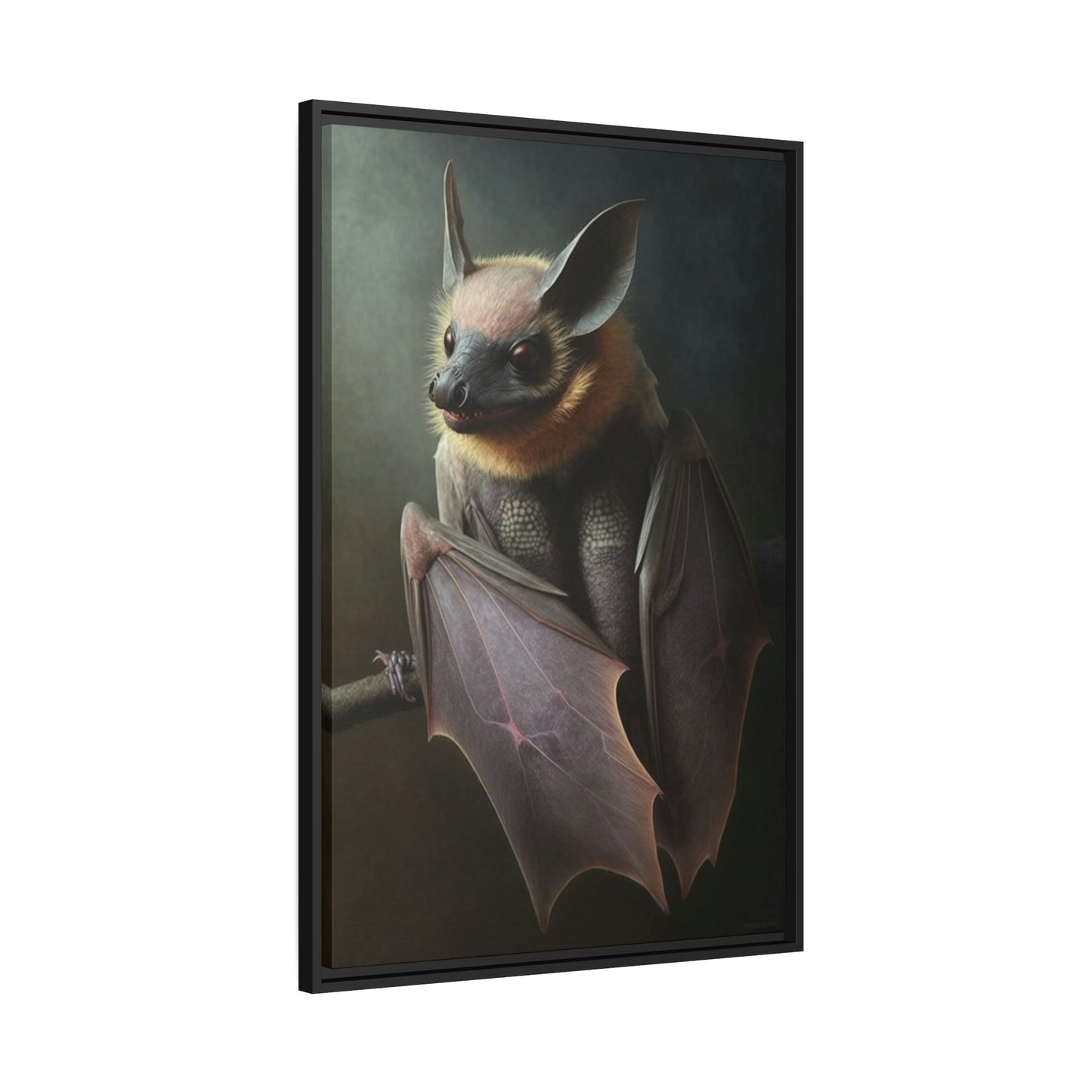 In the Shadows: Poster & Canvas Art Print of a Single Bat in the Dark
