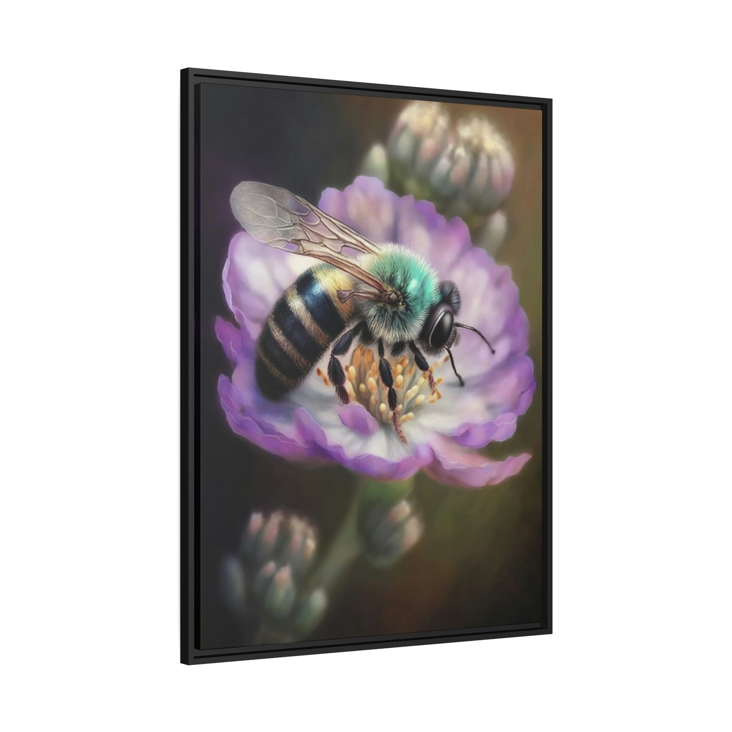 A Tiny Miracle: A Framed Poster & Canvas Print of a Bee Collecting Pollen on a Flower