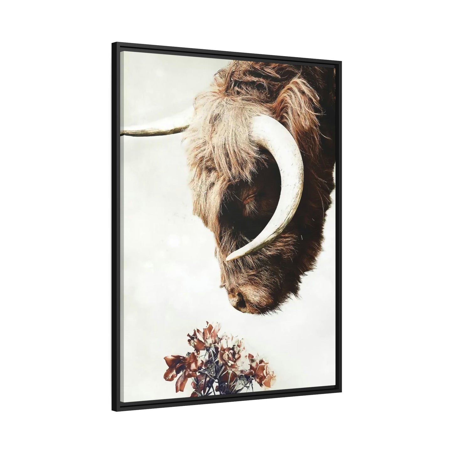 Highland Cow | Horned Cow Smelling a Flower | Animal Wall Art — Pixoram