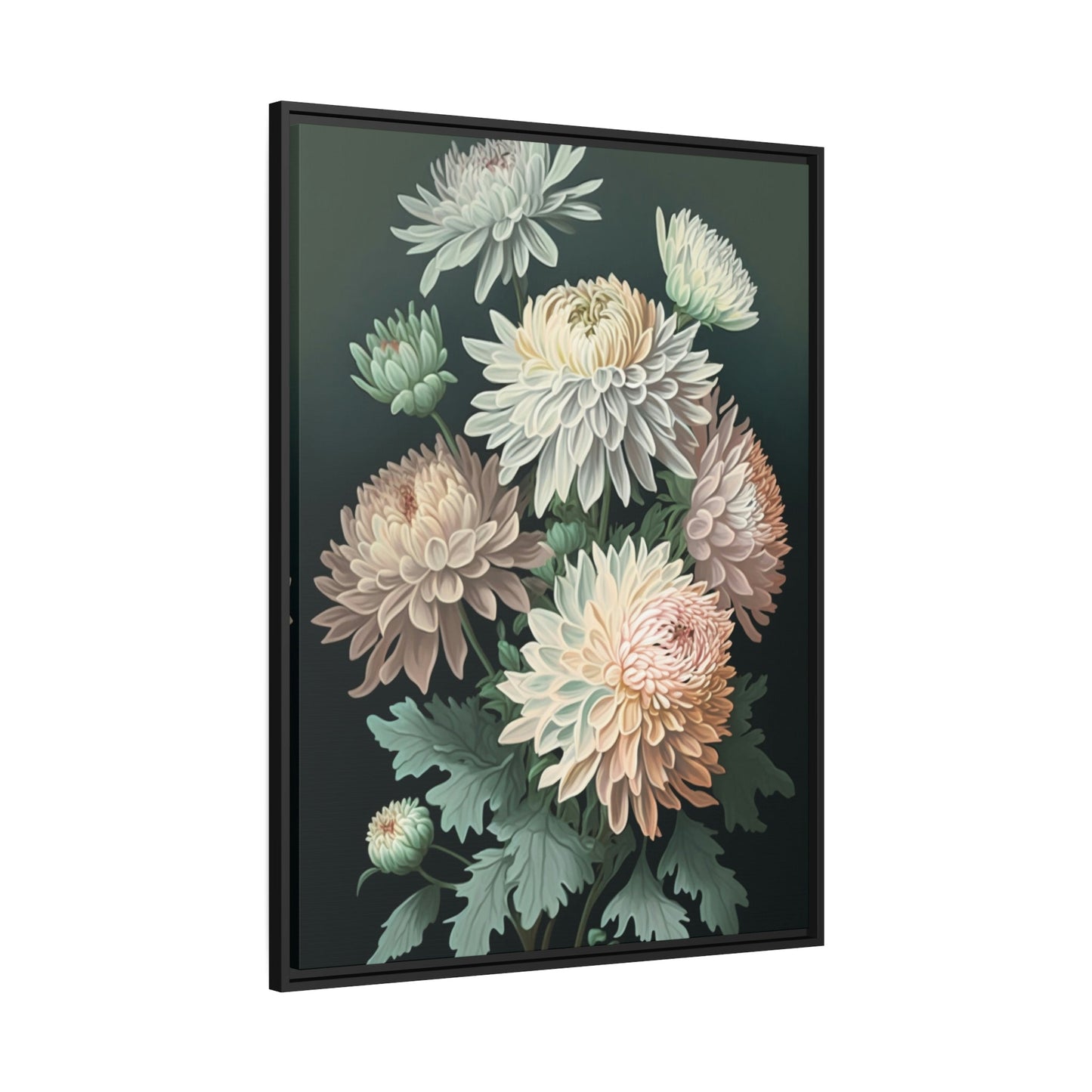 Chrysanthemums in Bloom: Beautiful Wall Art on Natural Canvas