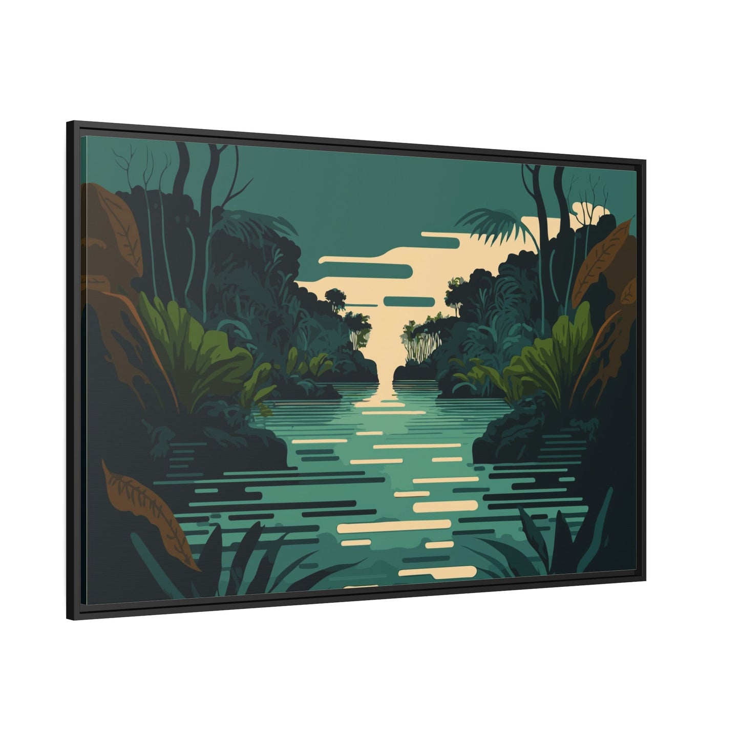 Tranquil Waterside: Wall Art of a Picturesque Lakeside on Natural Canvas