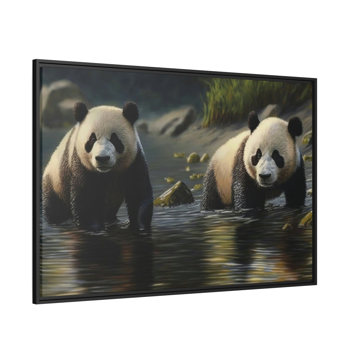 Bamboo Eaters and Playful Creatures: A Portrait of Pandas on Canvas