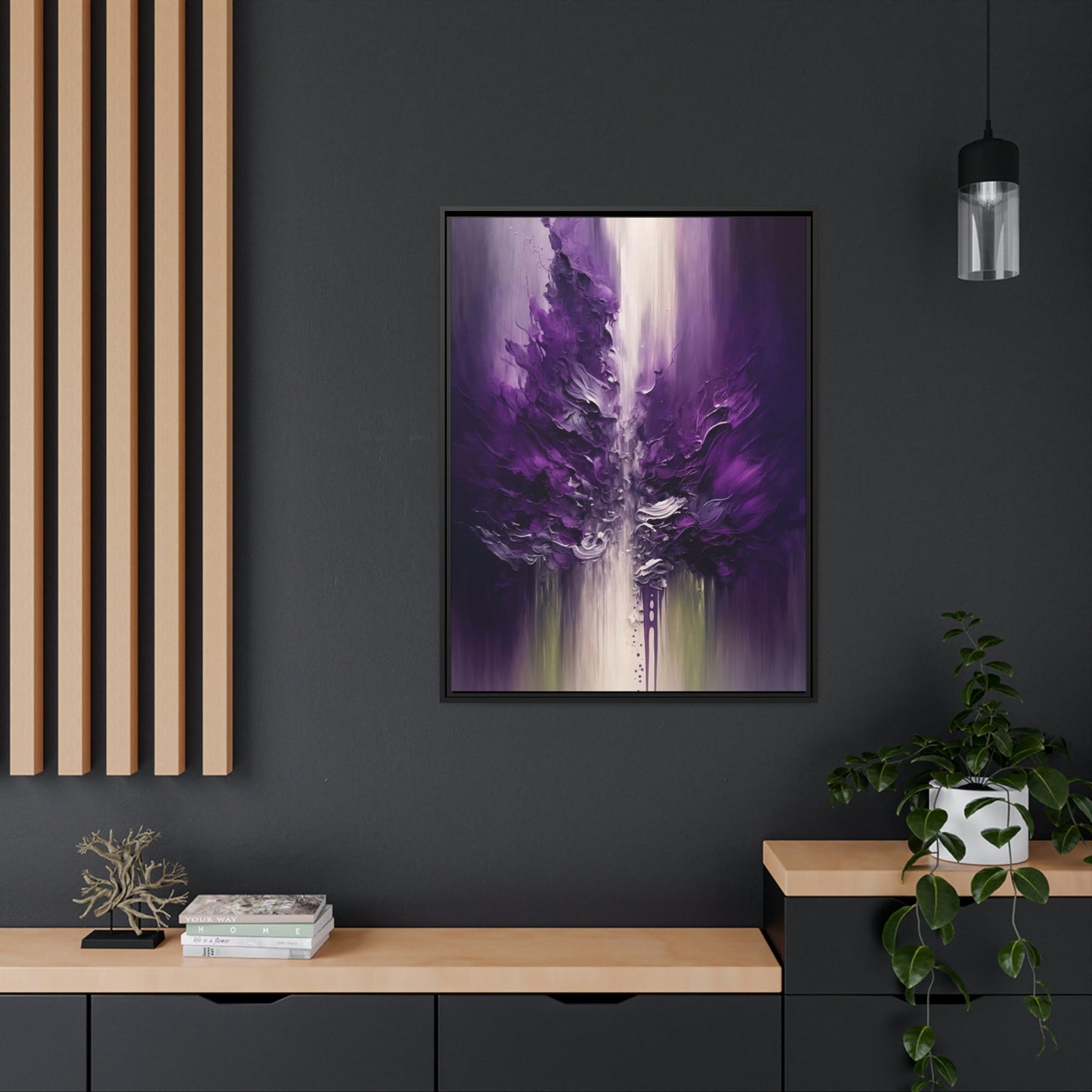 Purple Passion: Framed Poster of Abstract Art with Intense Hues on Canvas