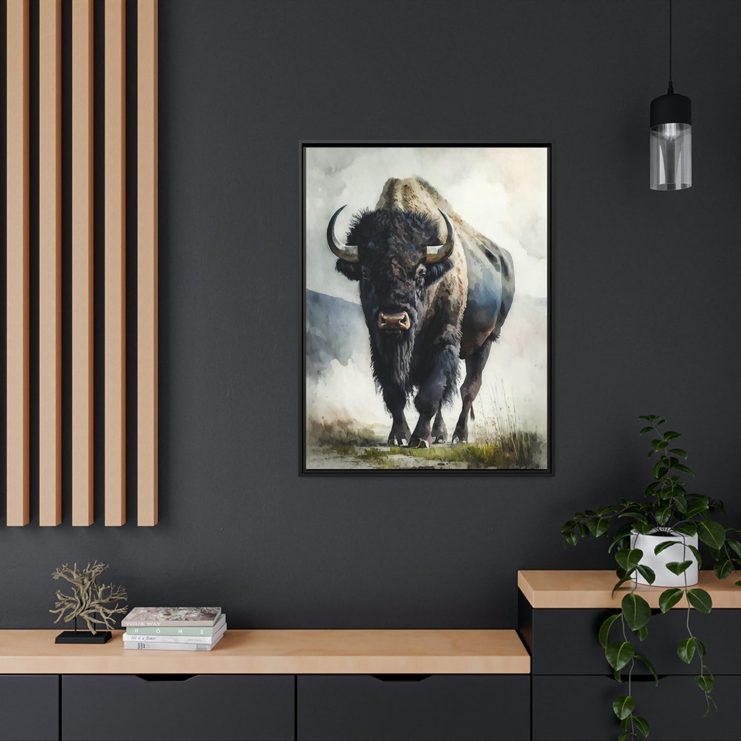 A Serene Buffalo Portrait on Natural Canvas & Poster for Your Home