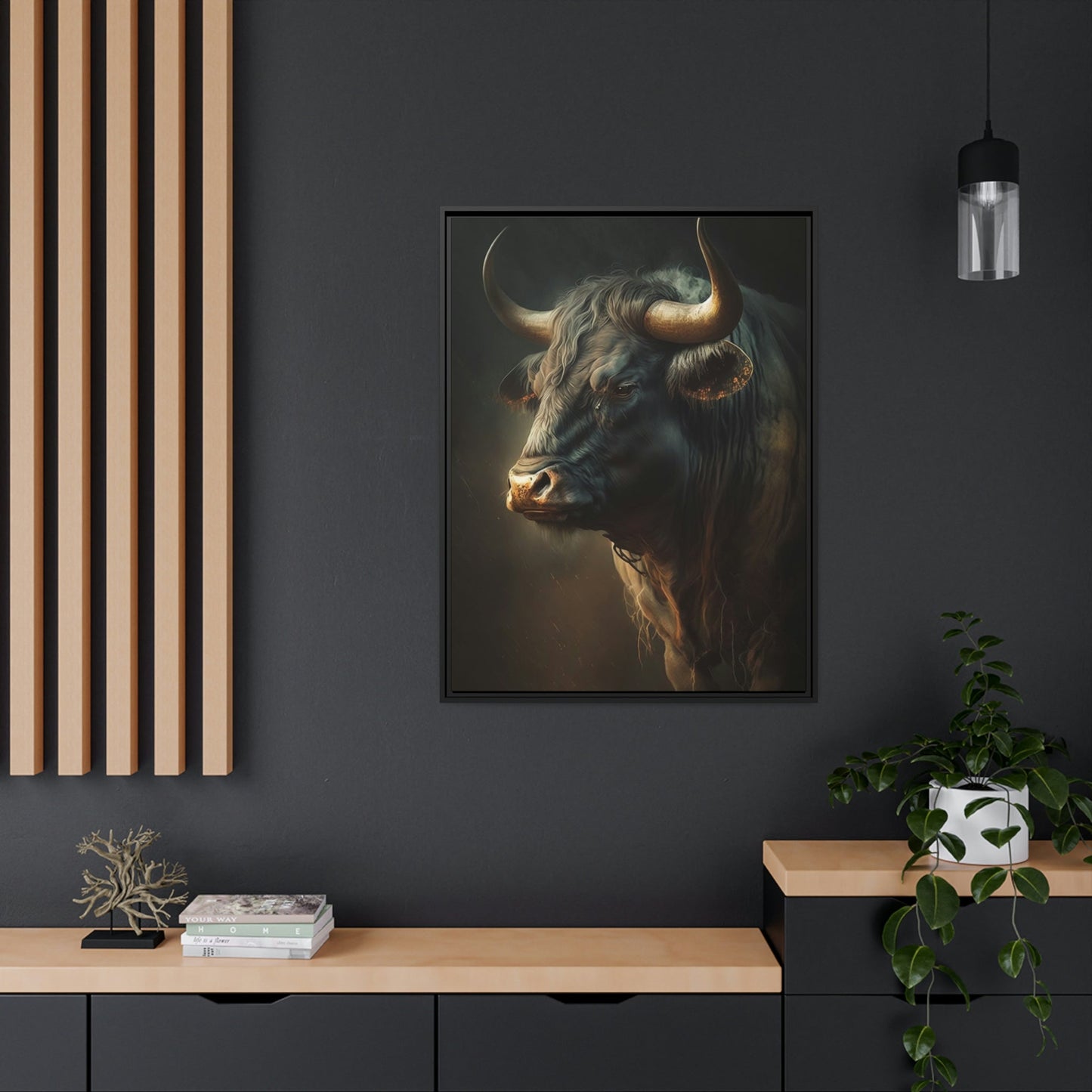 Bull's Strength: Canvas Wall Art Print of Majestic Horned Animal