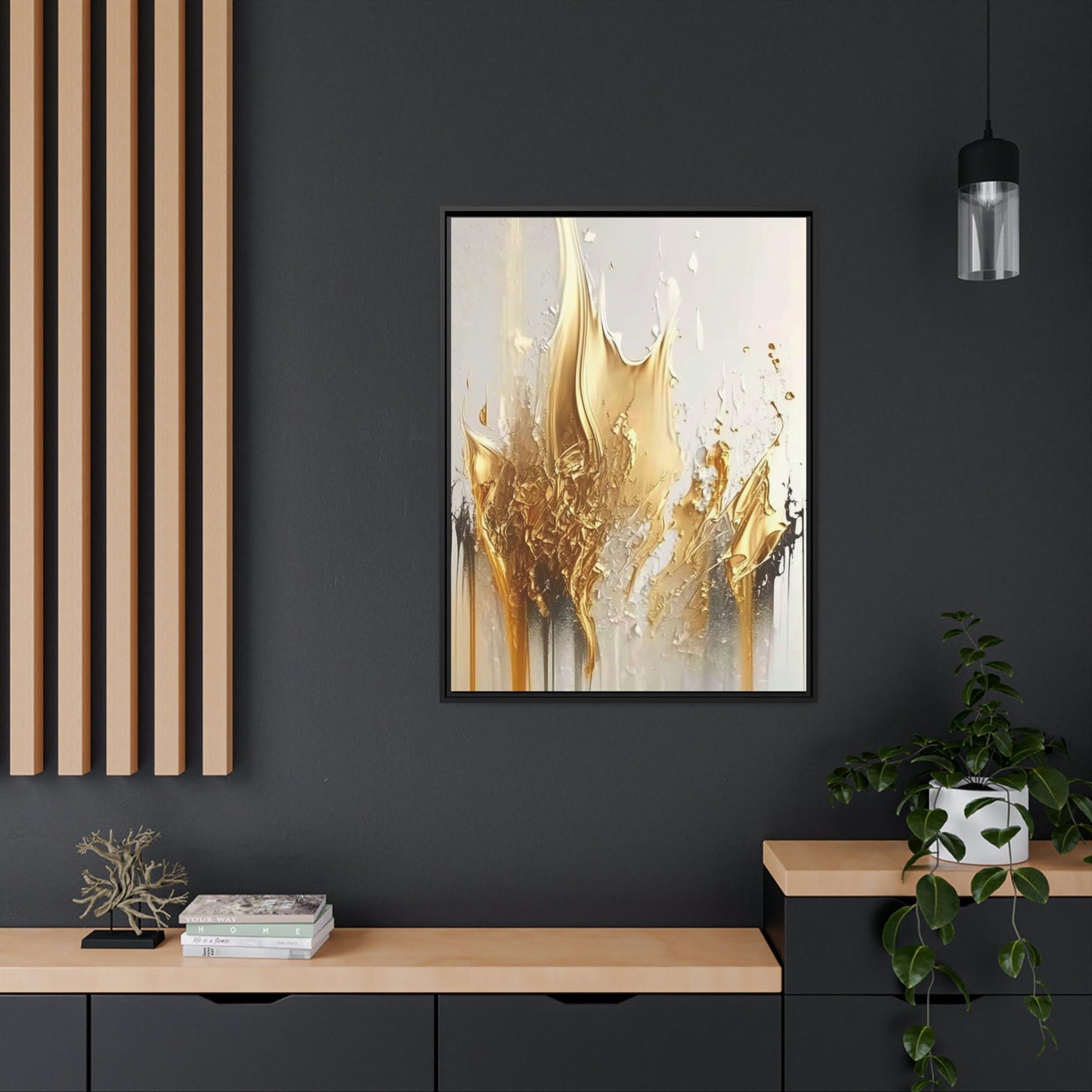 Gilded Beauty: Print on Canvas of a Glamorous and Rich Abstract Art in Gold Hues on Natural Canvas