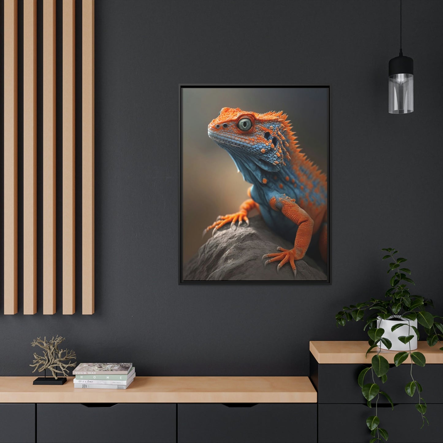 Bold and Bright: Vibrant Lizard Print on Natural Canvas & Poster