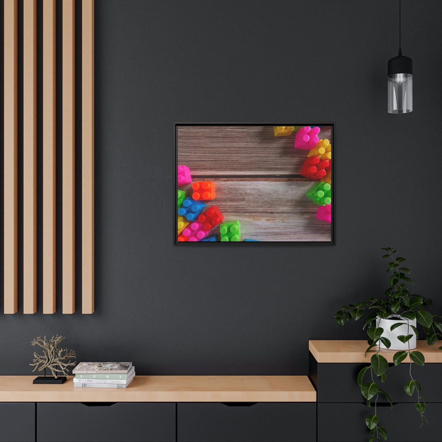 Colorful Block Mastery: Framed Canvas and Print of Lego Art