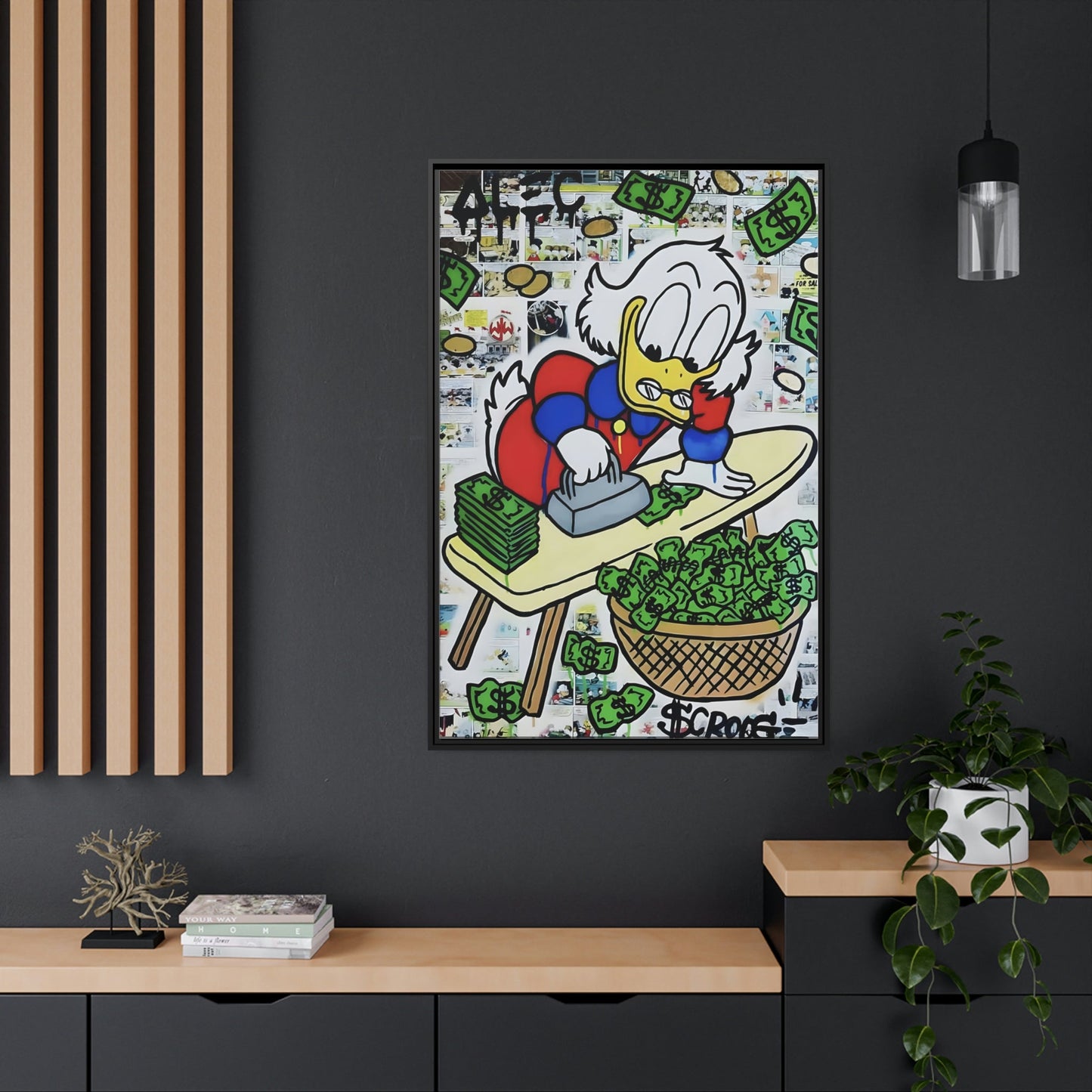 The Money Duck: Wall Art Prints of a Duck in Alec Monopoly's Iconic Money-Themed Graffiti Style on Framed Canvas