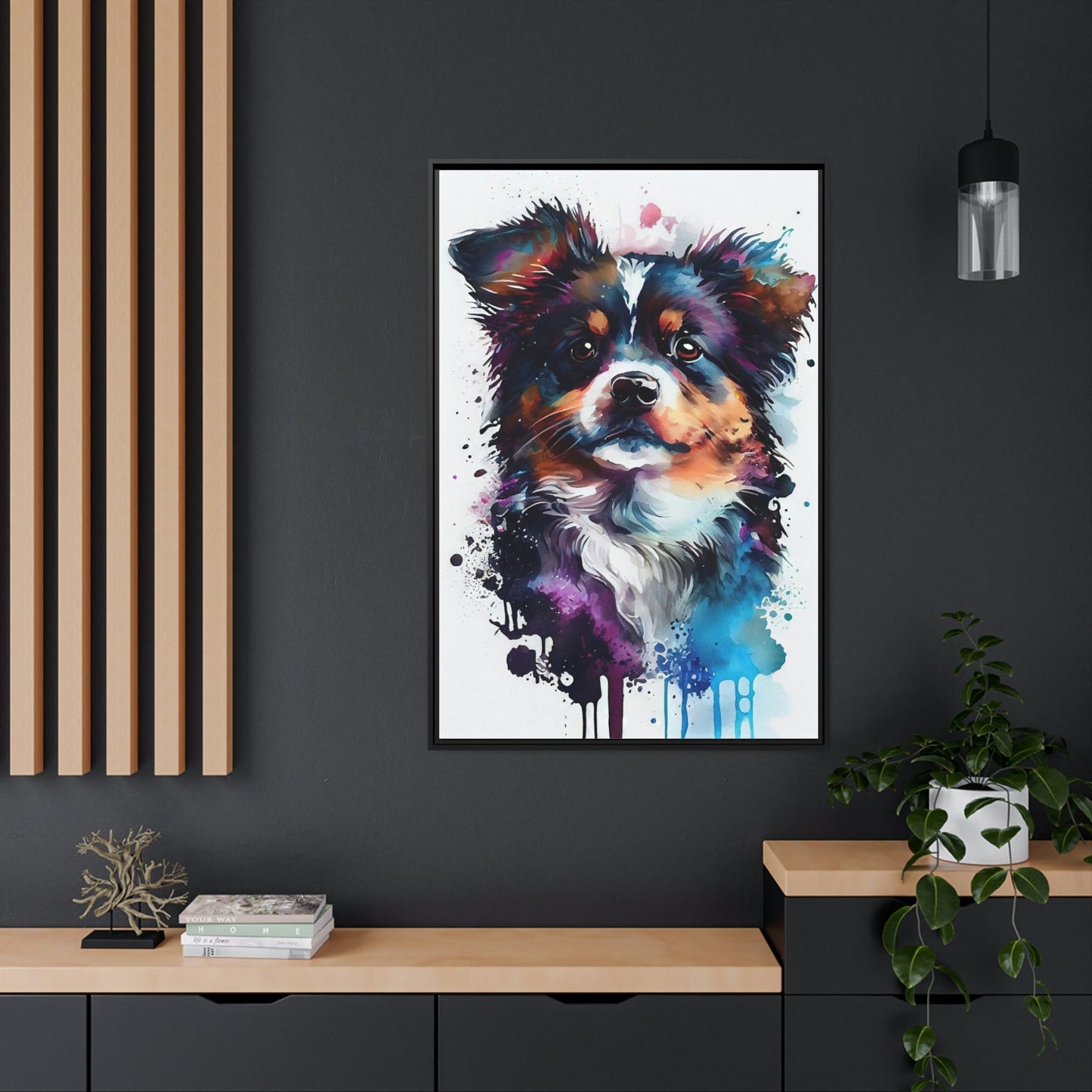 Dog's Life: Framed Poster of a Happy Pup on Canvas