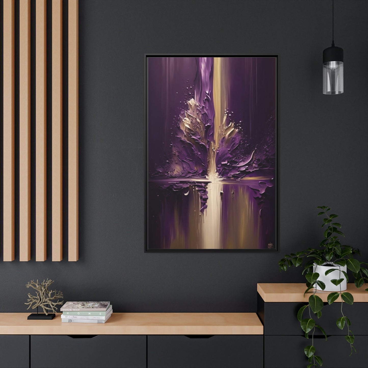 Abstract Elegance: Natural Canvas Wall Art of Delicate Purple Shapes