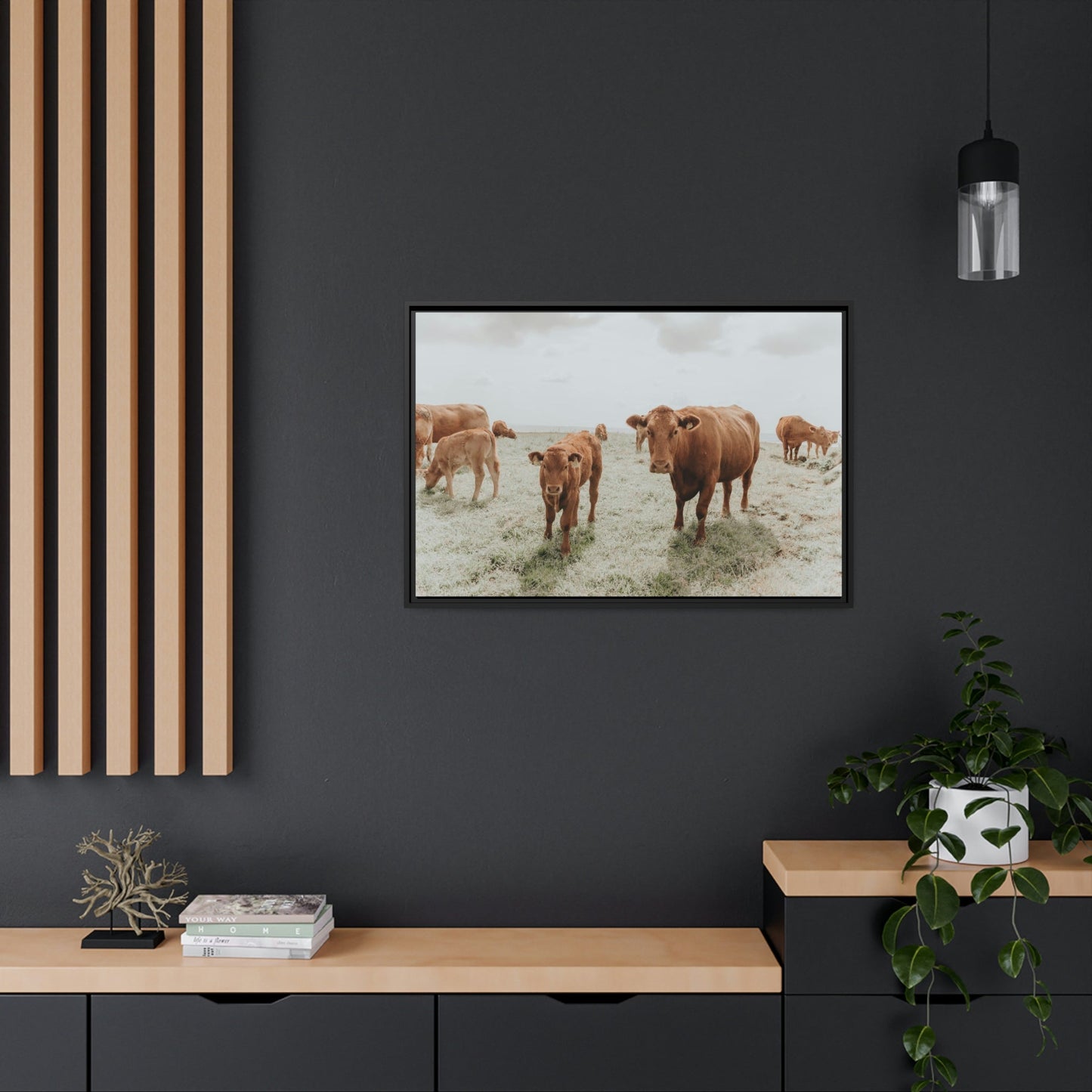 Peaceful Pasture: Framed Canvas & Posters Print of Cow Grazing