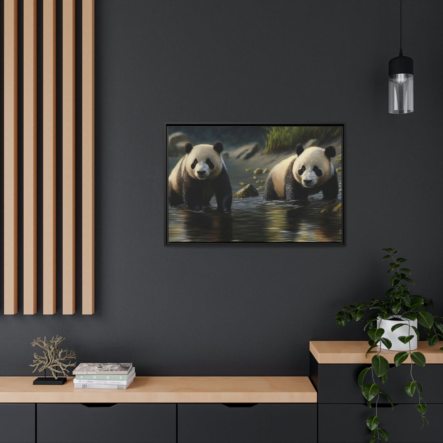 Bamboo Eaters and Playful Creatures: A Portrait of Pandas on Canvas