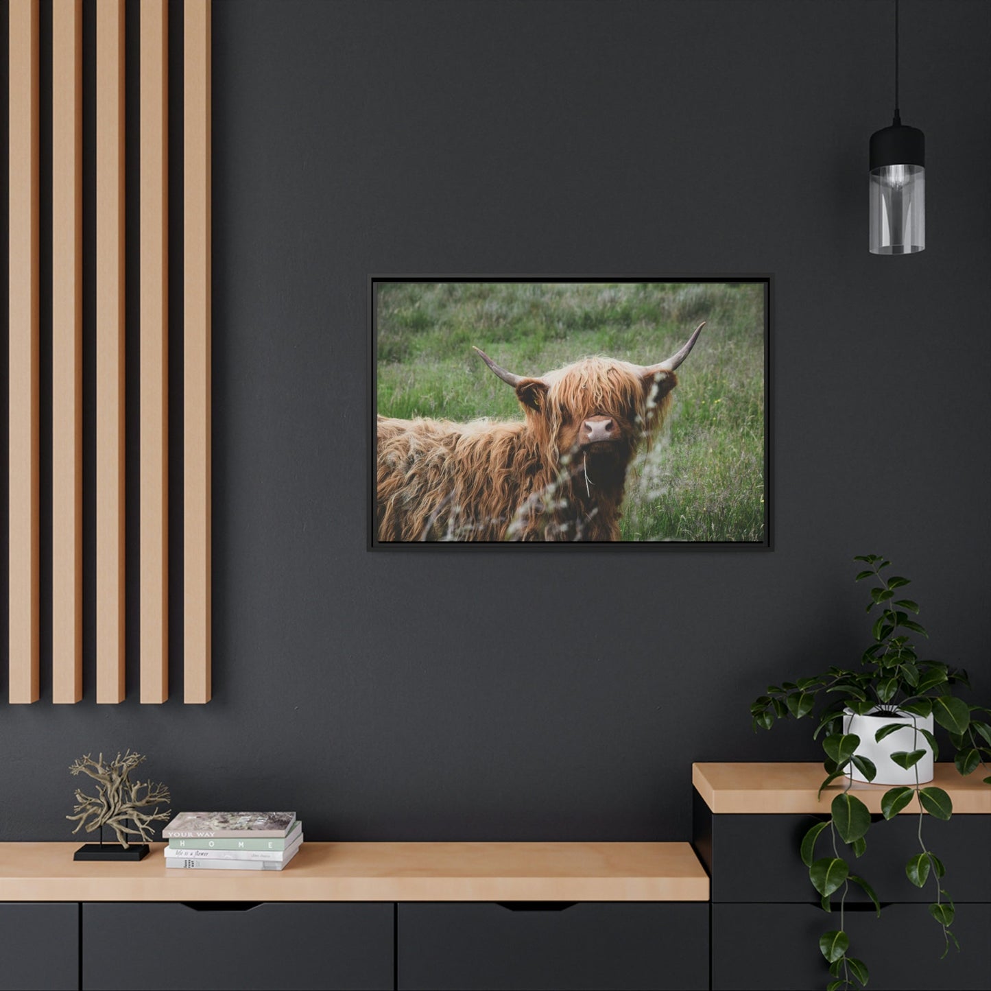 Highland Cow Calf: Adorable Wall Art on Natural Canvas