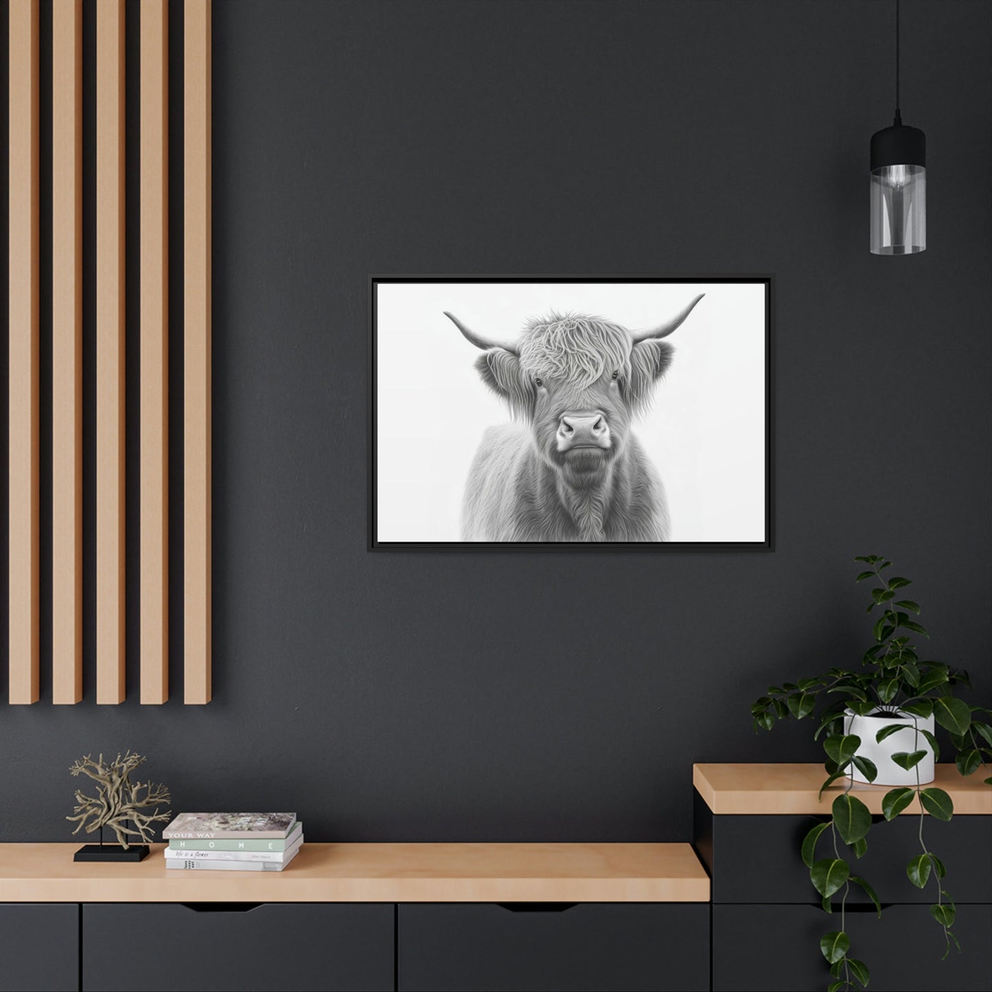 Artistic Whimsy: Framed Poster Wall Art Featuring a Playful Cow Portrait on Canvas