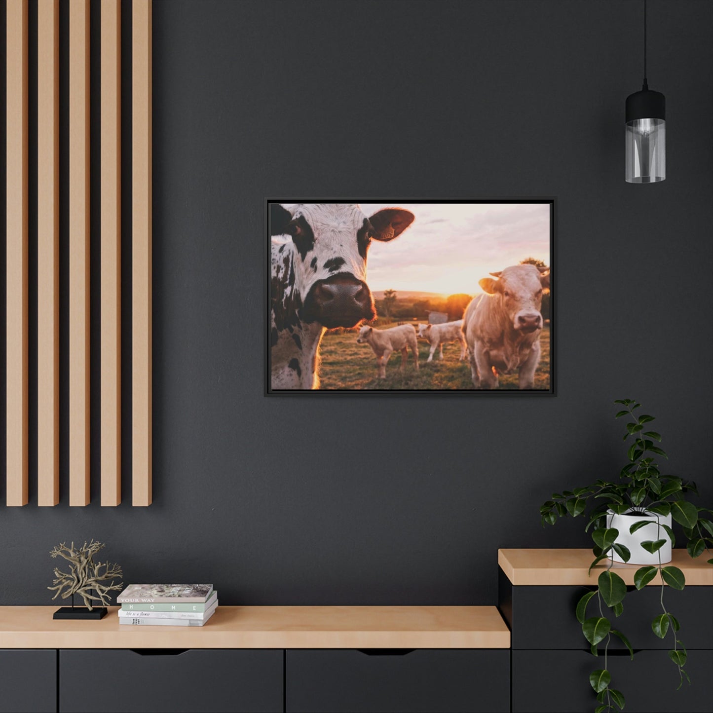 The Grazing Herd: Natural Canvas Print of Cows in the Field
