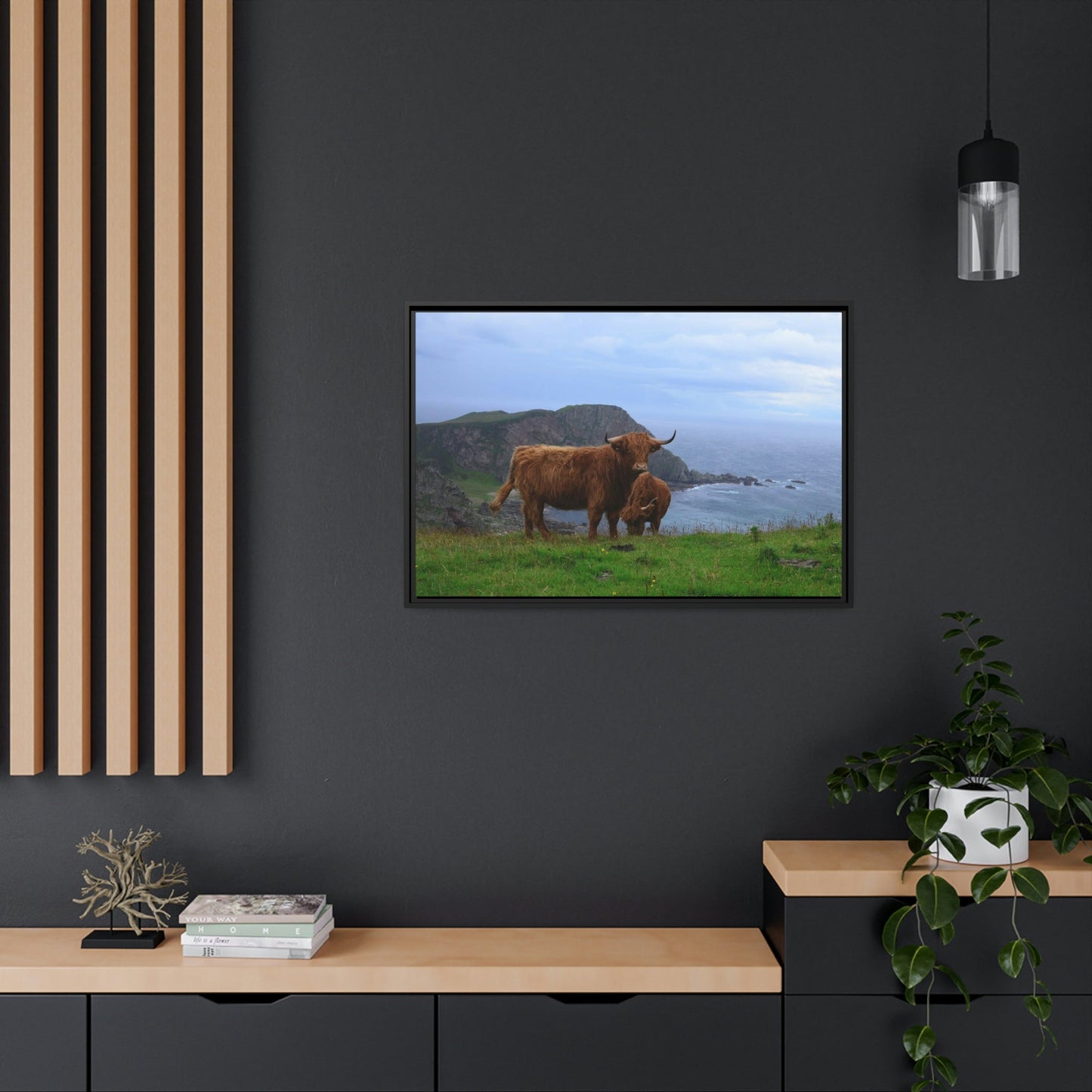Highland Cow Portrait: Elegant Print on Natural Canvas