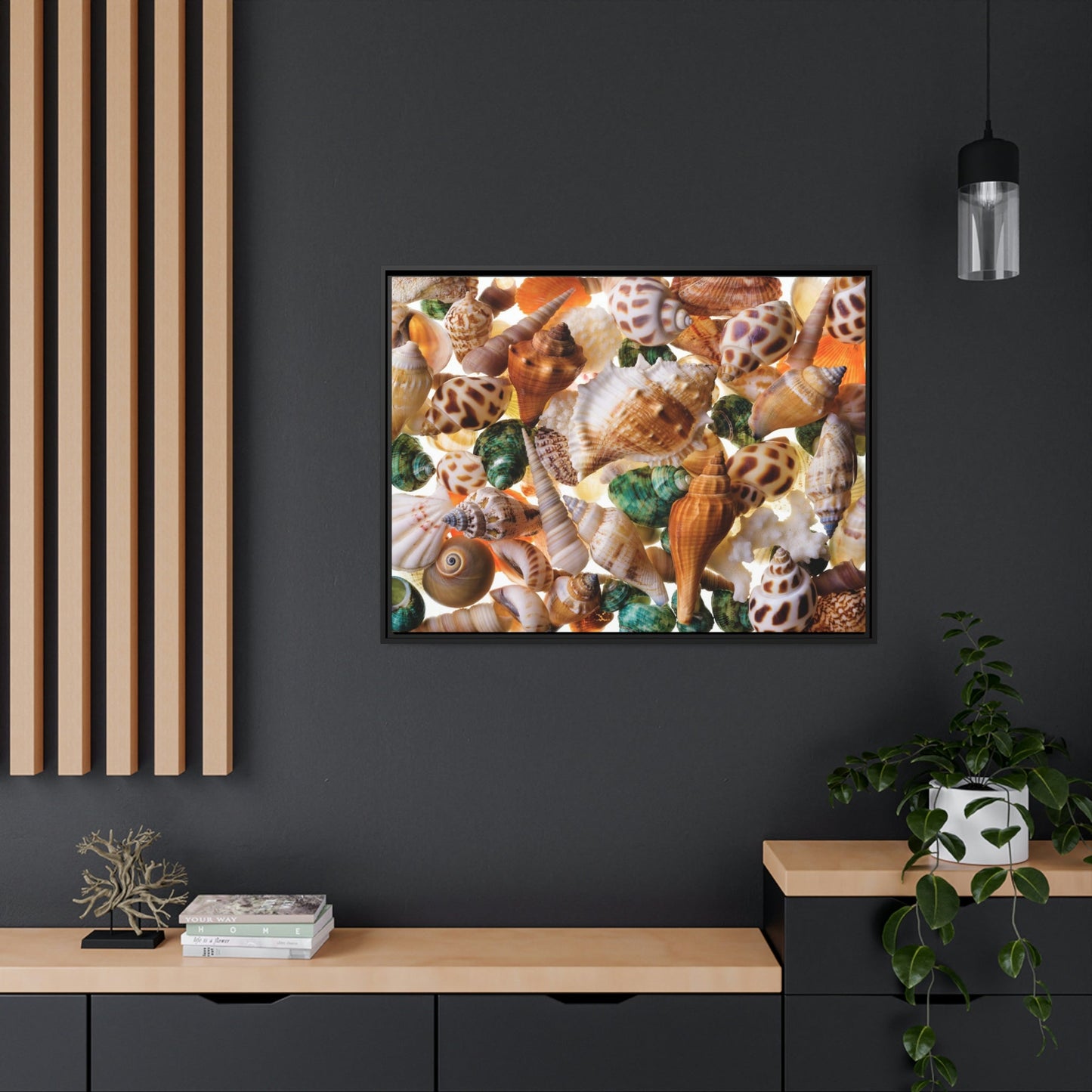 Coastal Treasures: Natural Canvas and Framed Wall Art with Beautiful Seashell Collection