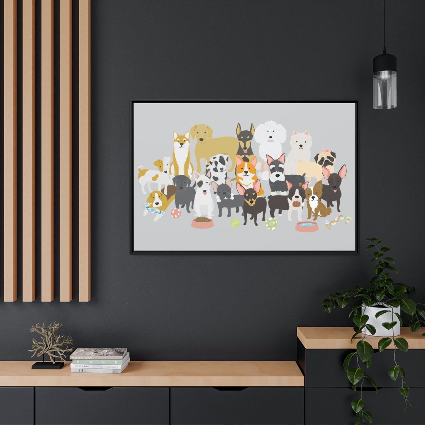 Canine Comfort: Poster of Dogs Relaxing on a Framed Canvas