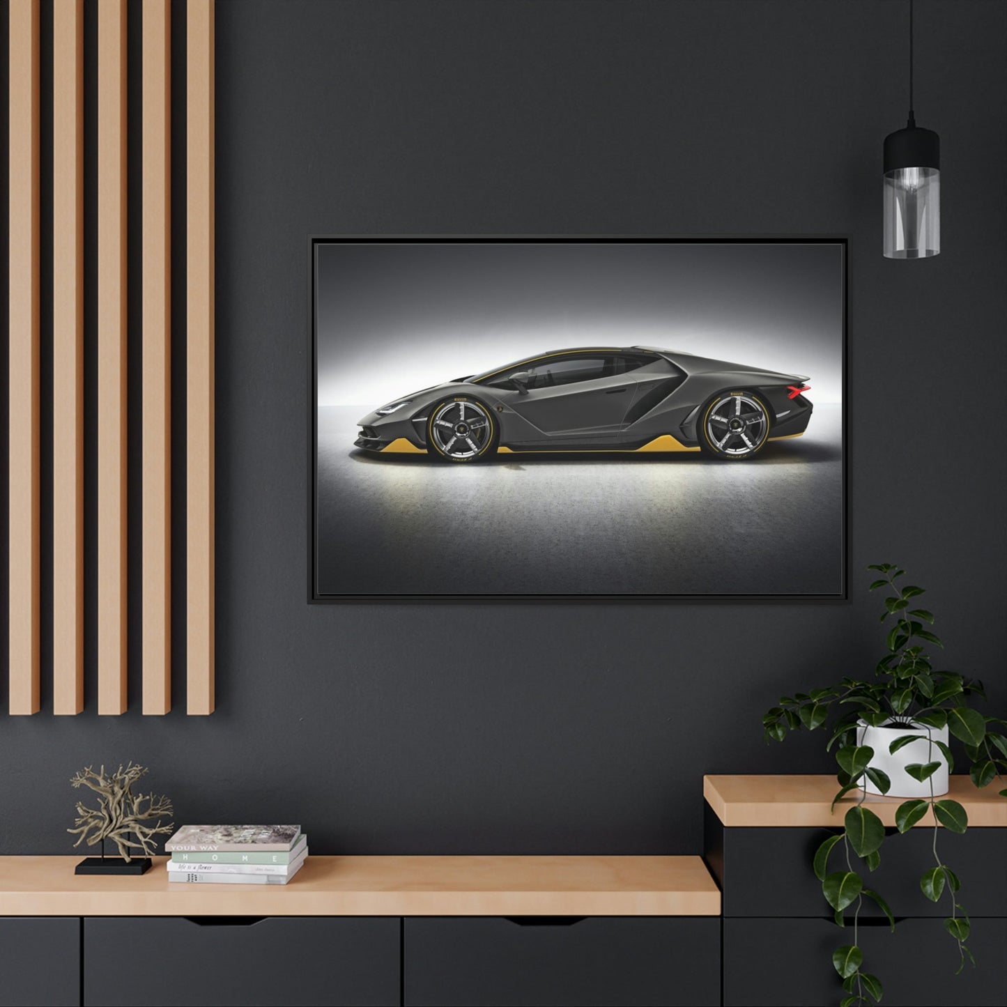 Bold and Beautiful: Wall Art of a Lamborghini on a Natural Canvas & Posters