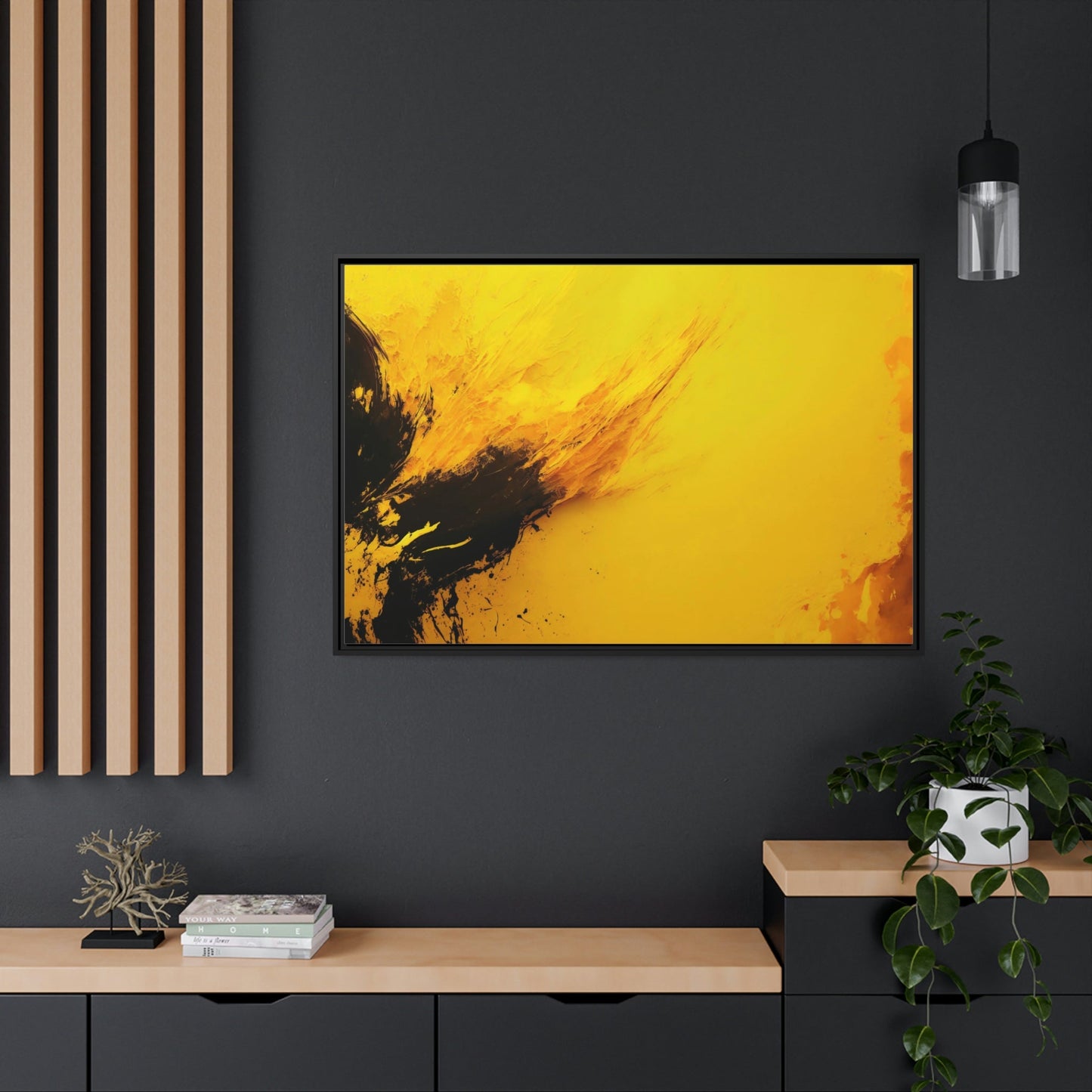 Sunny Abstraction: Bright and Playful Wall Art Prints Featuring a Yellow Abstract Design on Framed Canvas & Poster