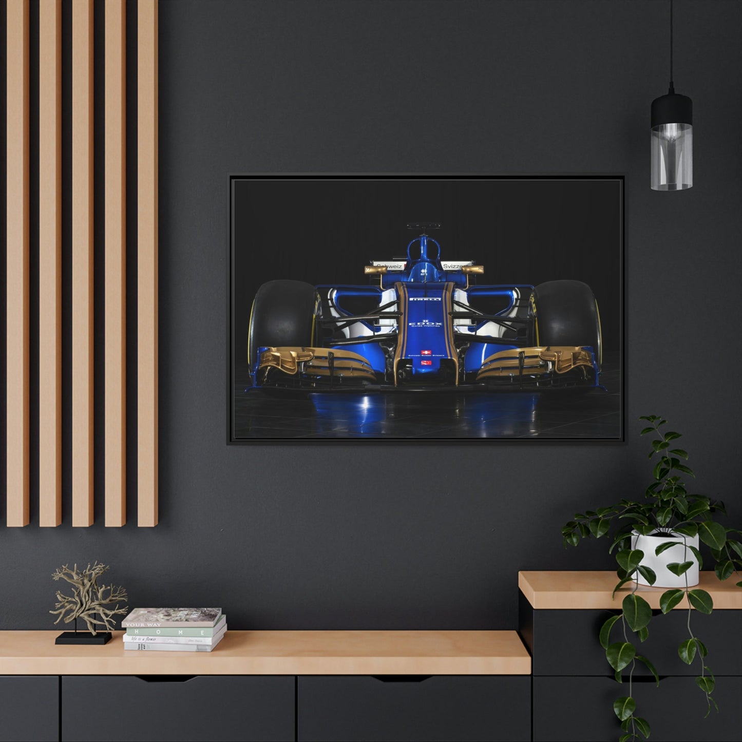 The Art of Speed: Dynamic F1 Car Print on Natural Canvas & Poster