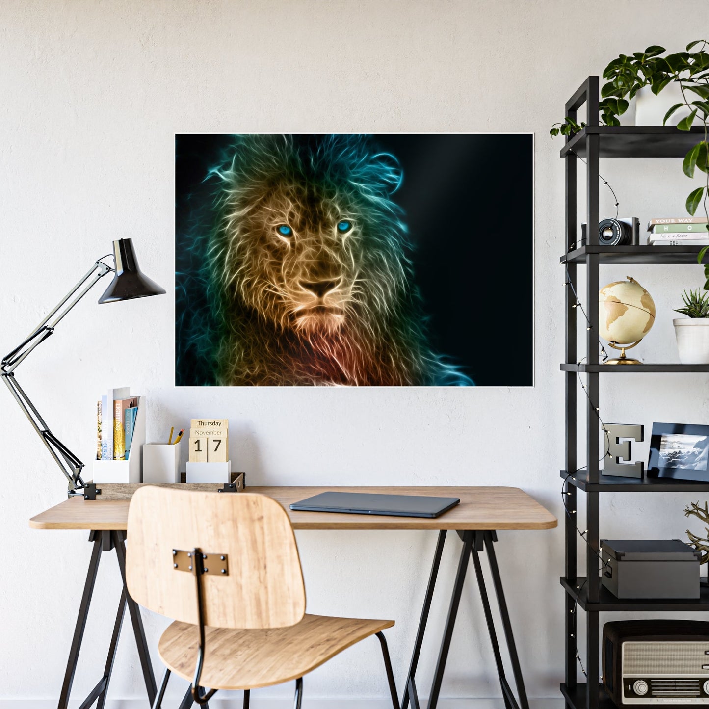 King of the Savanna: Artistic Print on Framed Canvas of a Lion