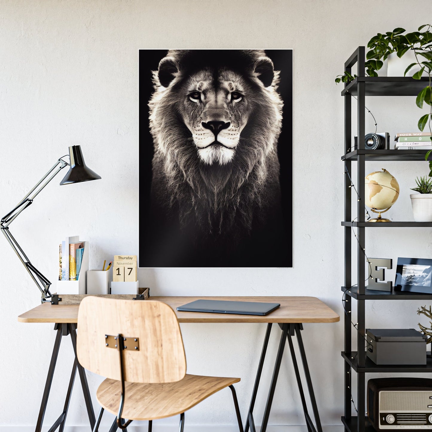 African Majesty: Wall Art of a Regal Lion on Natural Canvas