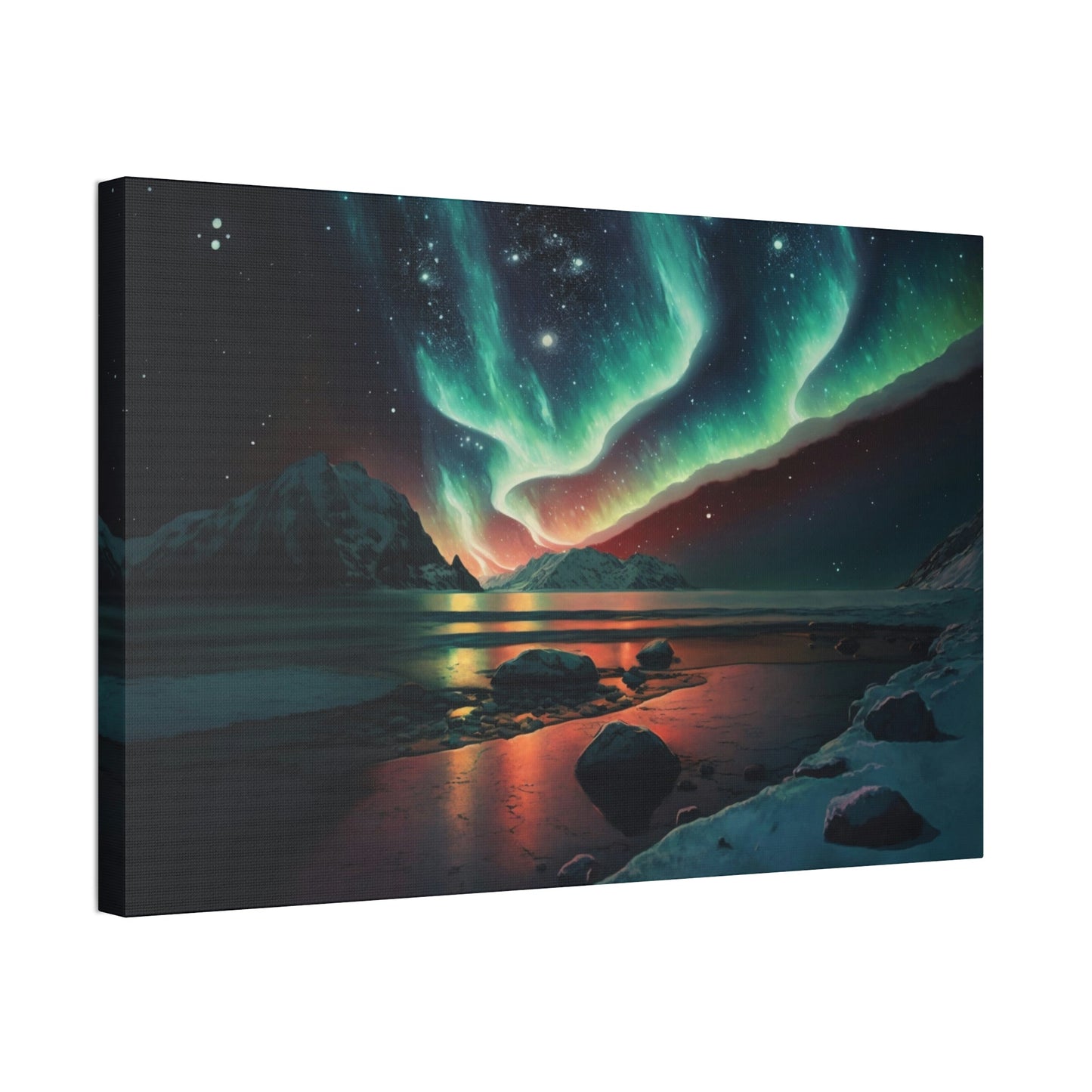 Northern Lights Dance: Stunning Aurora Borealis Wall Art on Natural Canvas